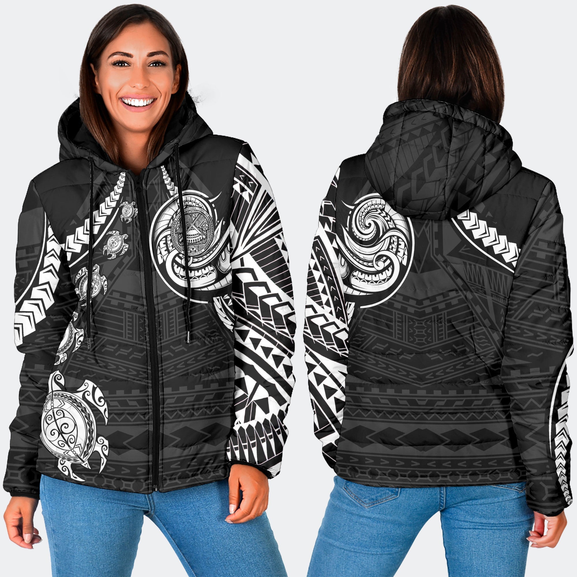 Seal Of American Samoa Women Hooded Padded Jacket Turtle Style