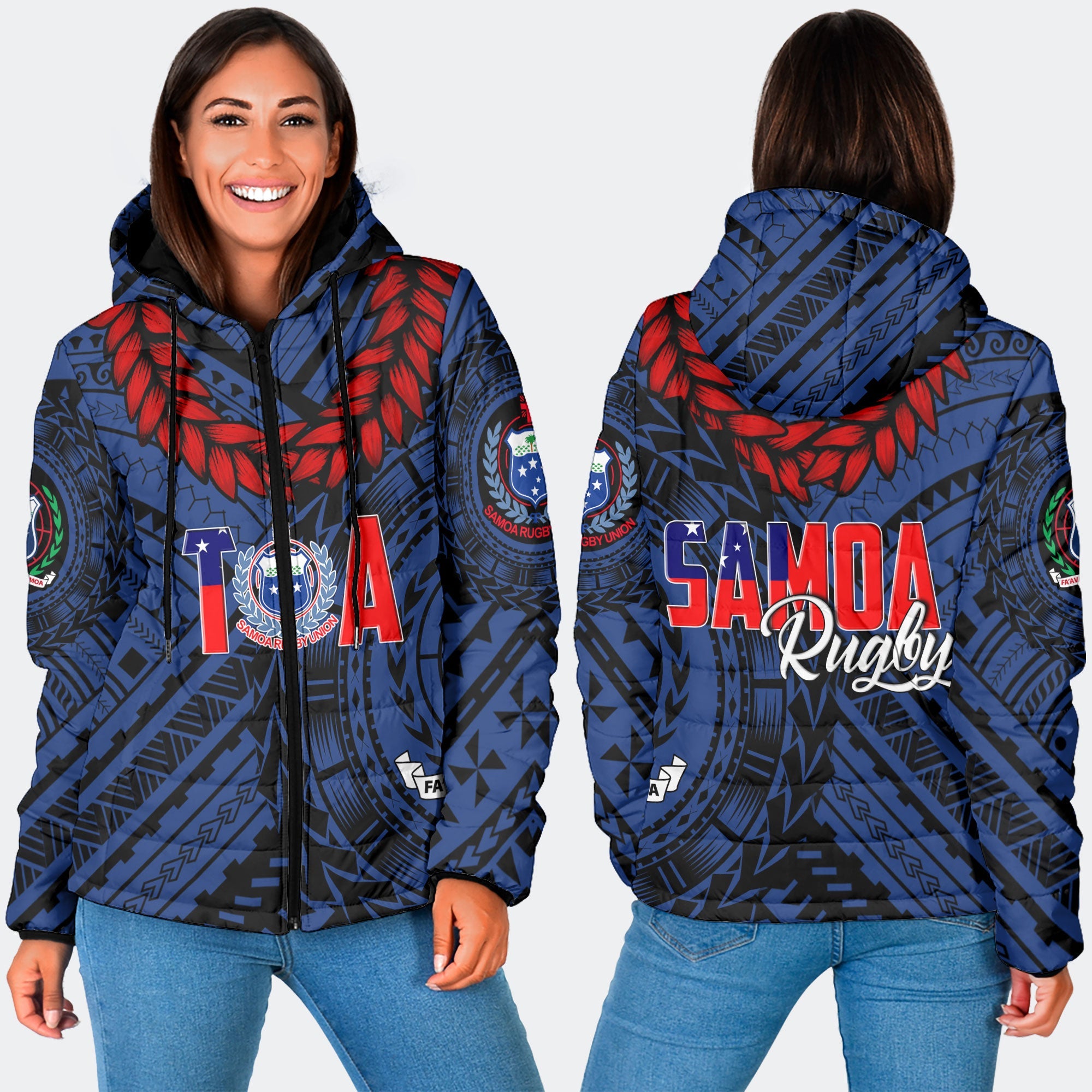 Samoa TOA Rugby Women Hooded Padded Jacket Ulafala Style