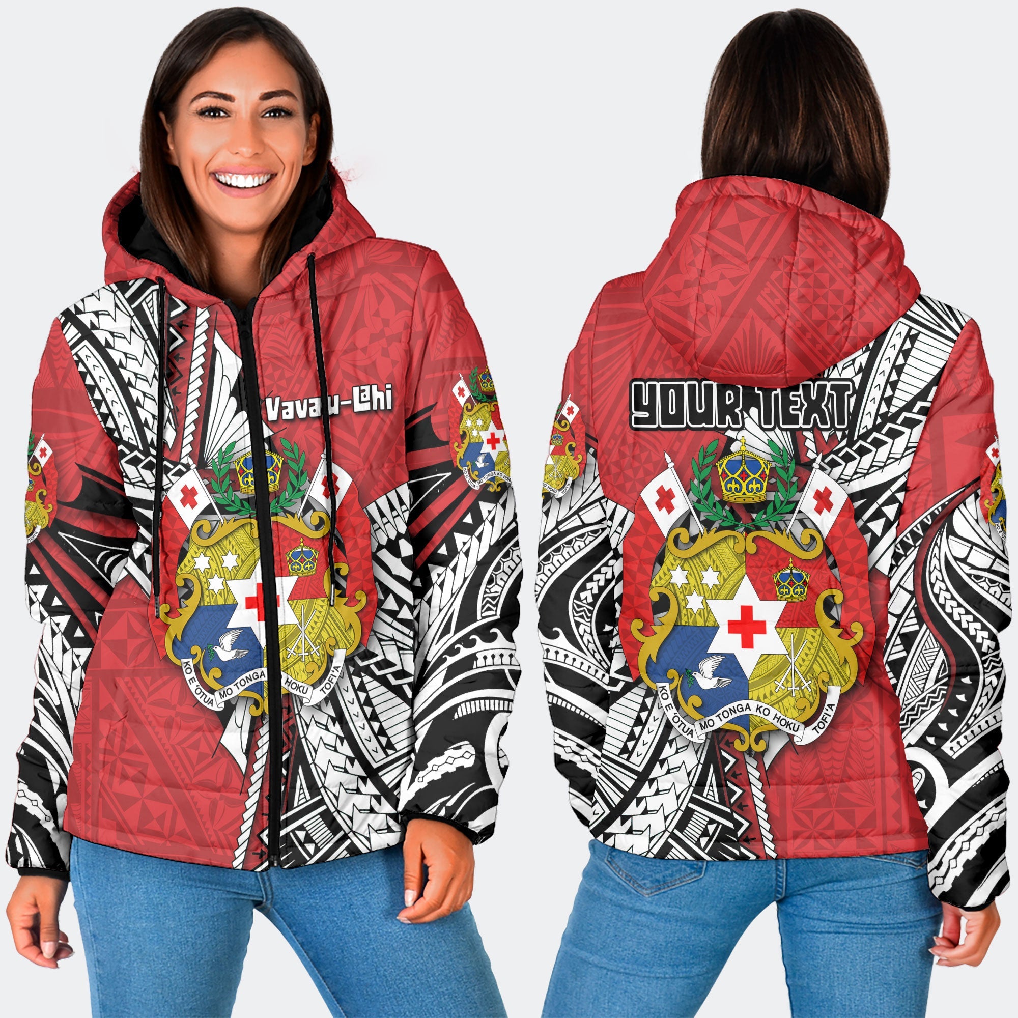 Custom Tonga Vava'u Lahi Coat Of Arms Women Hooded Padded Jacket