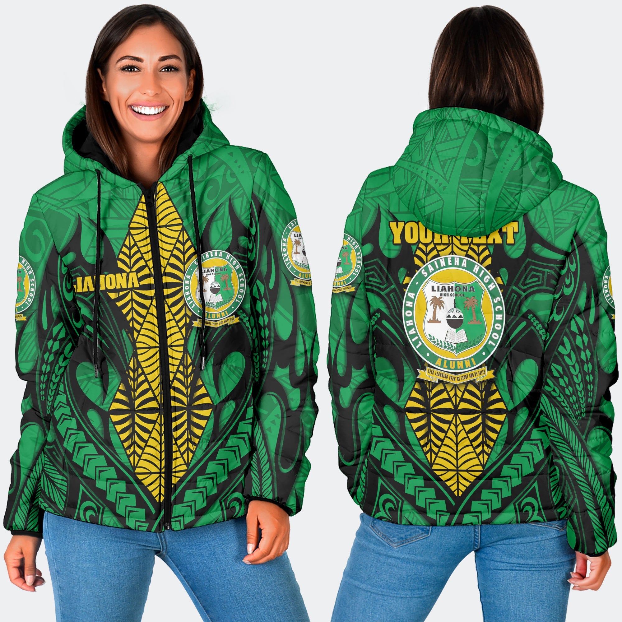 Custom Tonga Liahona High School Women Hooded Padded Jacket