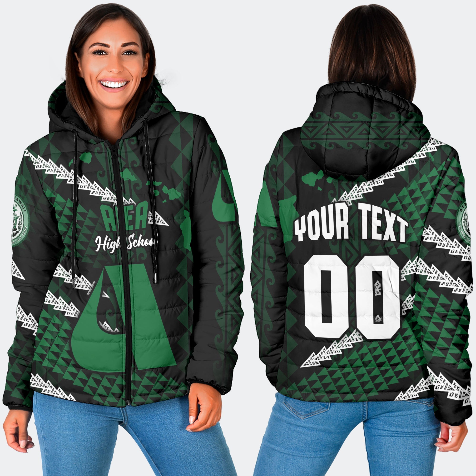 Hawaii Aiea High School Custom Women Hooded Padded Jacket Map Style