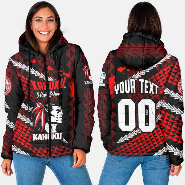 Hawaii Kahuku High & Intermediate School Custom Women Hooded Padded Jacket Map Style