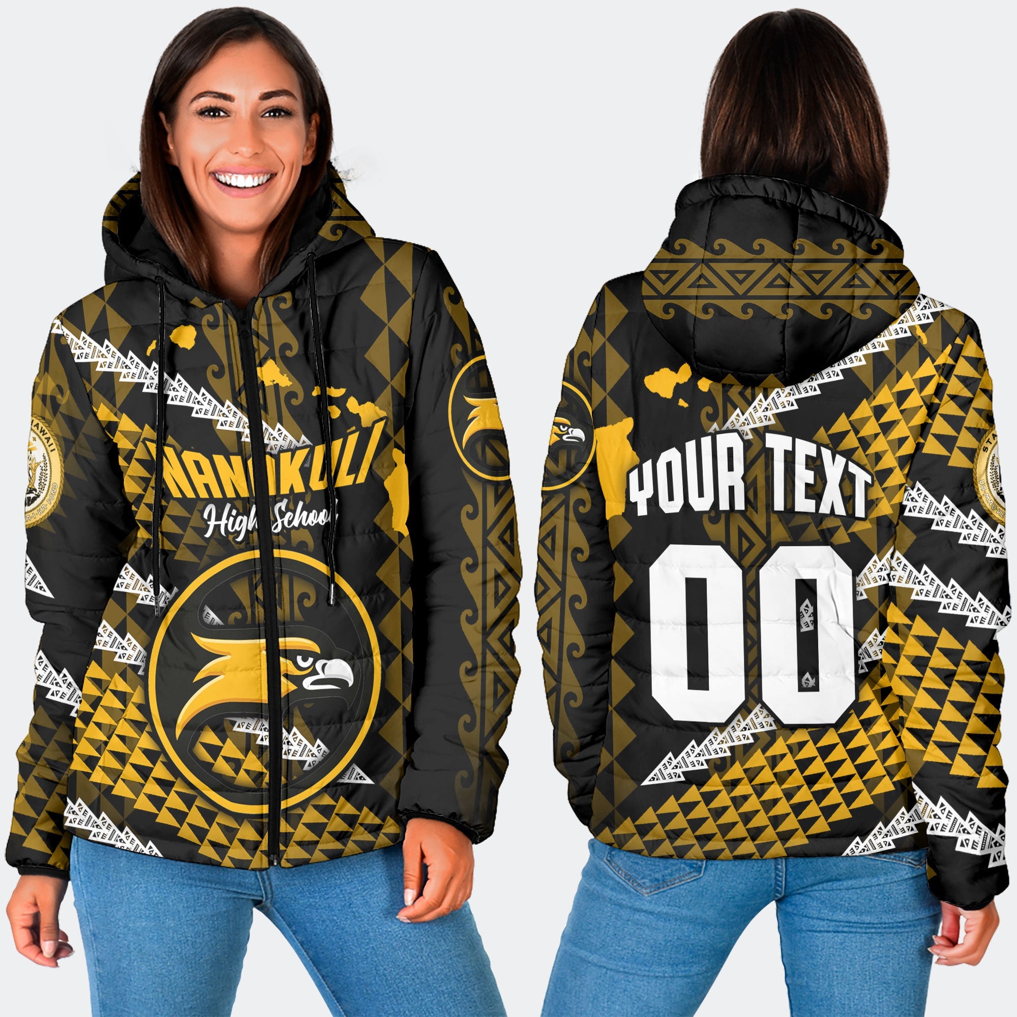 Hawaii Nanakuli High School Custom Women Hooded Padded Jacket Map Style