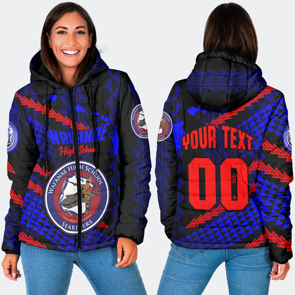 Hawaii Waianae High School Custom Women Hooded Padded Jacket Map Style