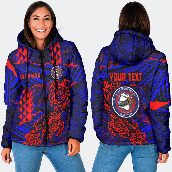 Hawaii Waianae High School Custom Women Hooded Padded Jacket Polynesian Turtle Style