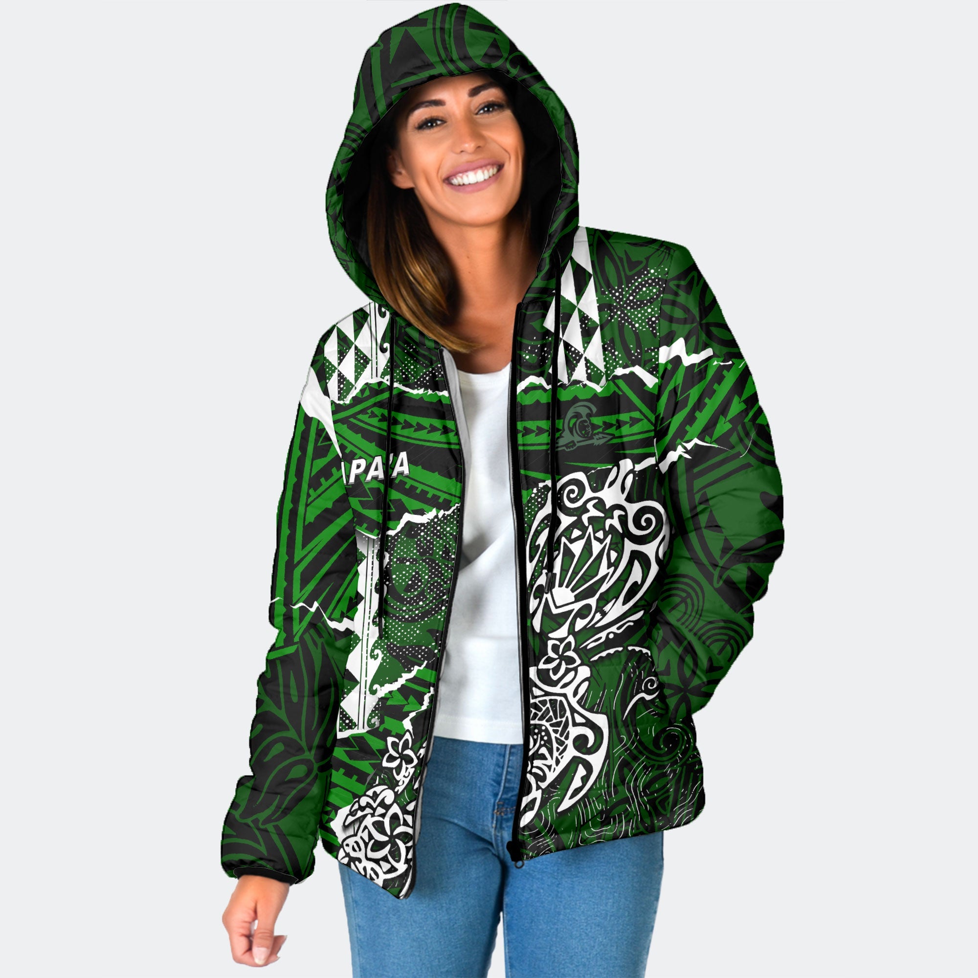 Hawaii Kapaa High School Custom Women Hooded Padded Jacket Polynesian Turtle Style