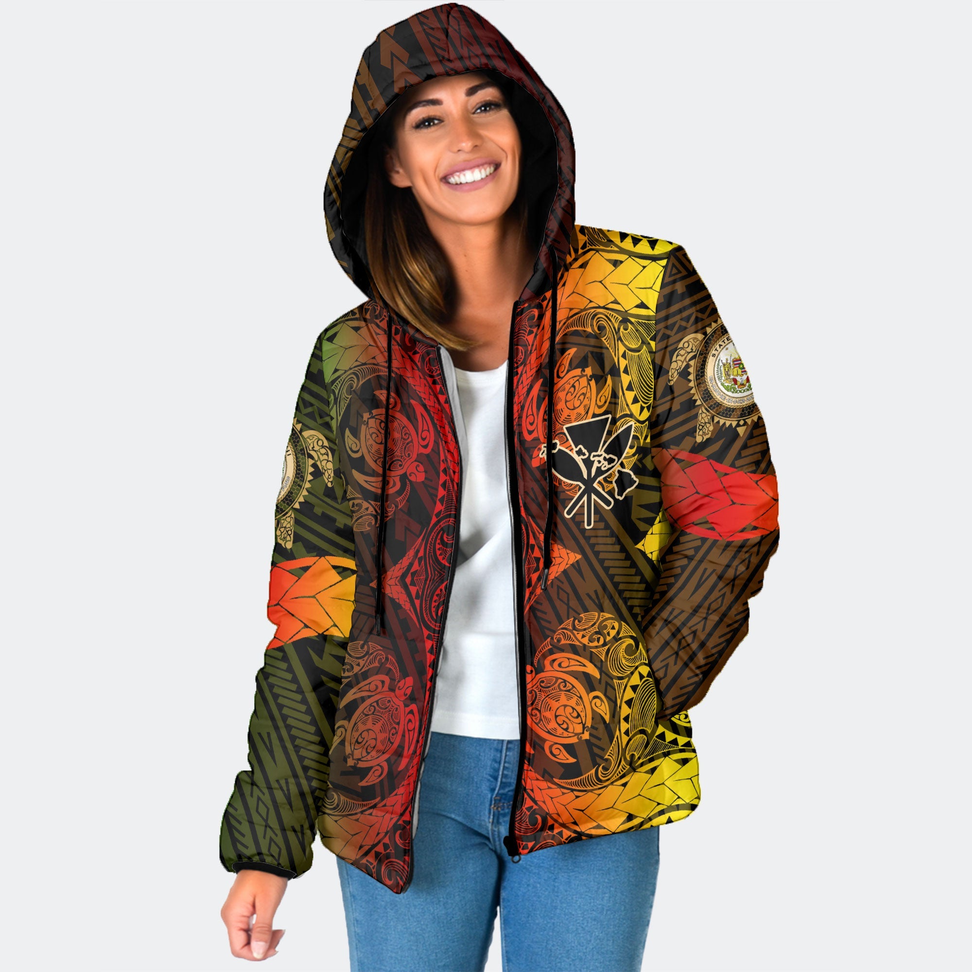 Kanaka Maoli Hawaii Women Hooded Padded Jacket Reggae Style