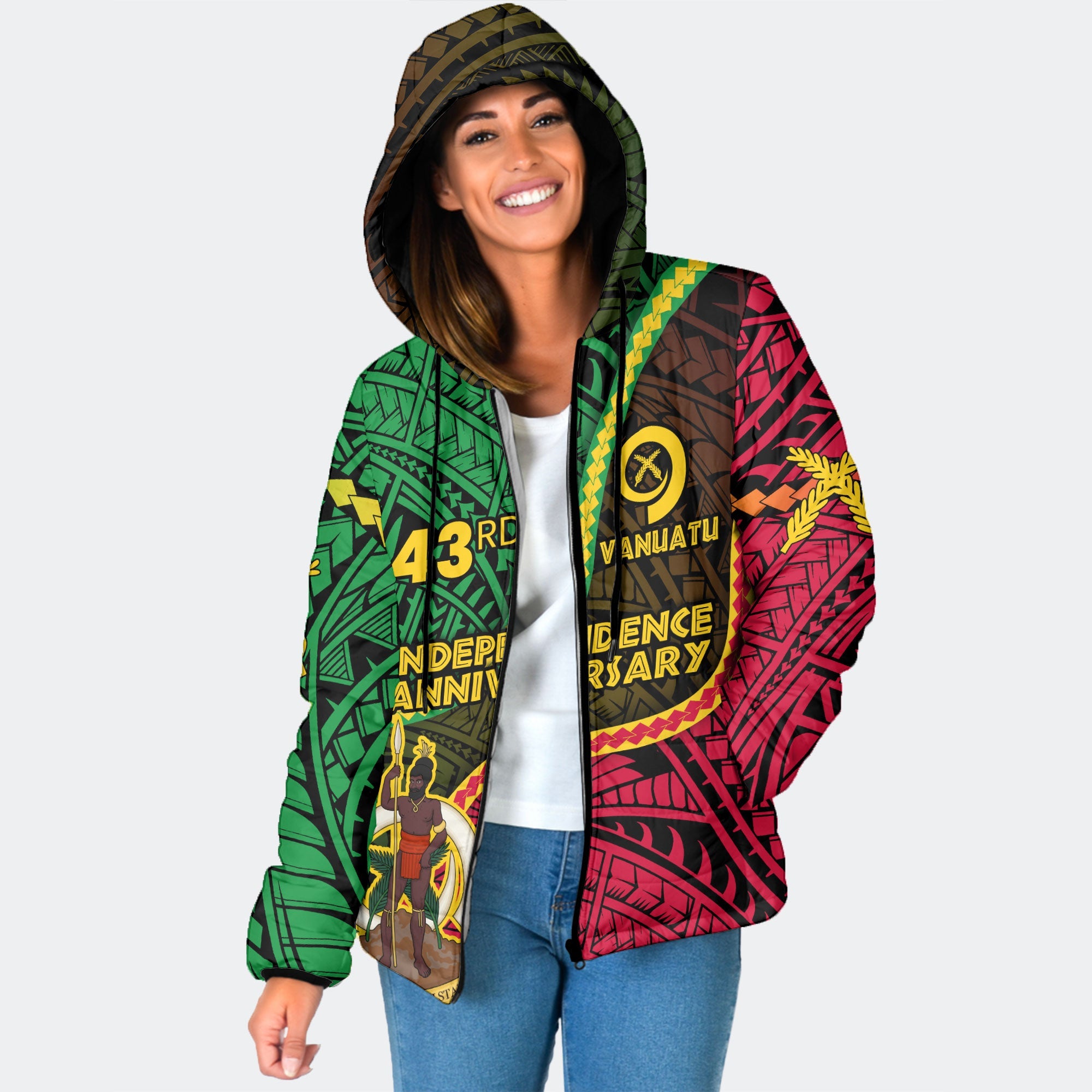 Vanuatu Women Hooded Padded Jacket Independence Day 43rd Anniversary Style