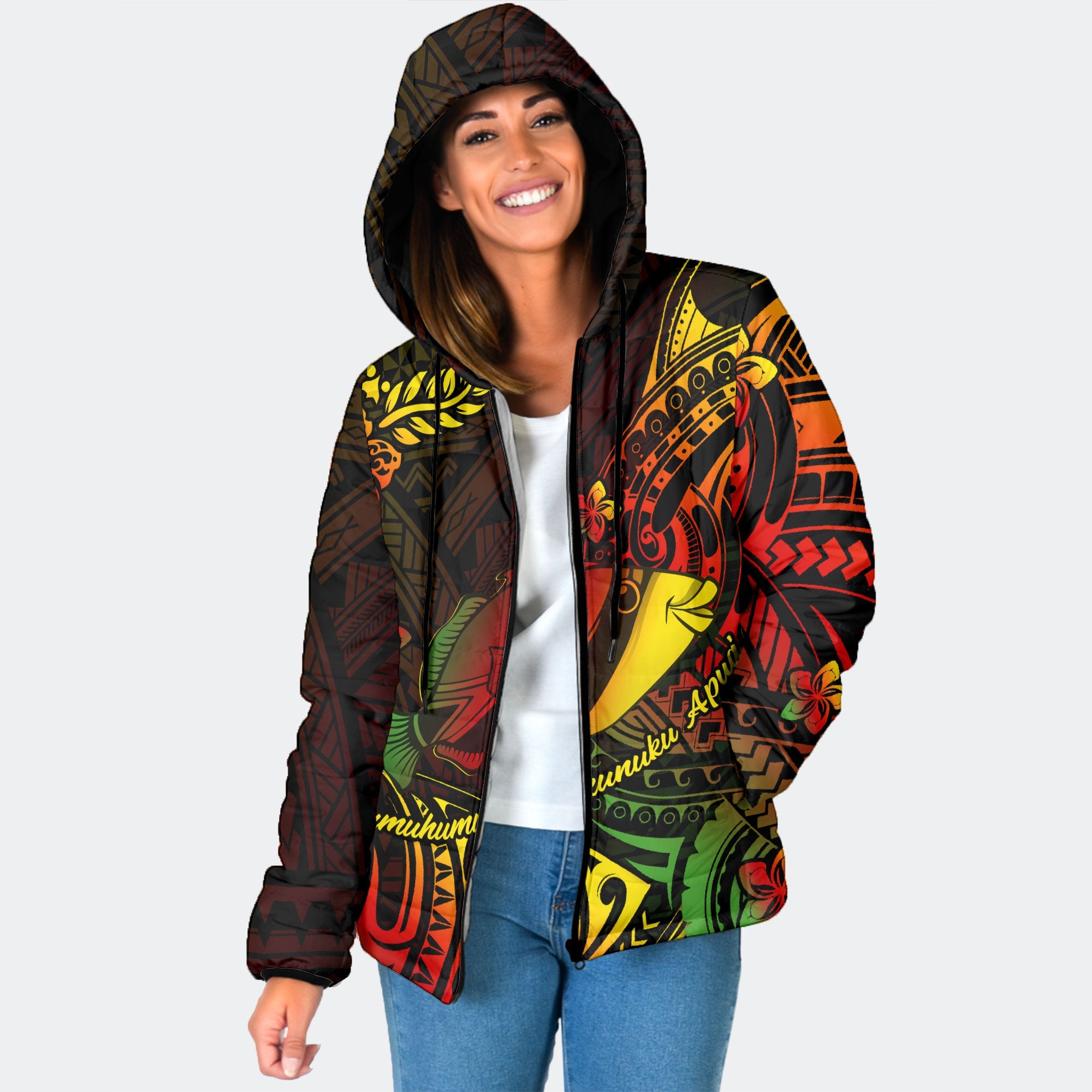 Hawaii Humuhumu Fish Women Hooded Padded Jacket Reggae Style