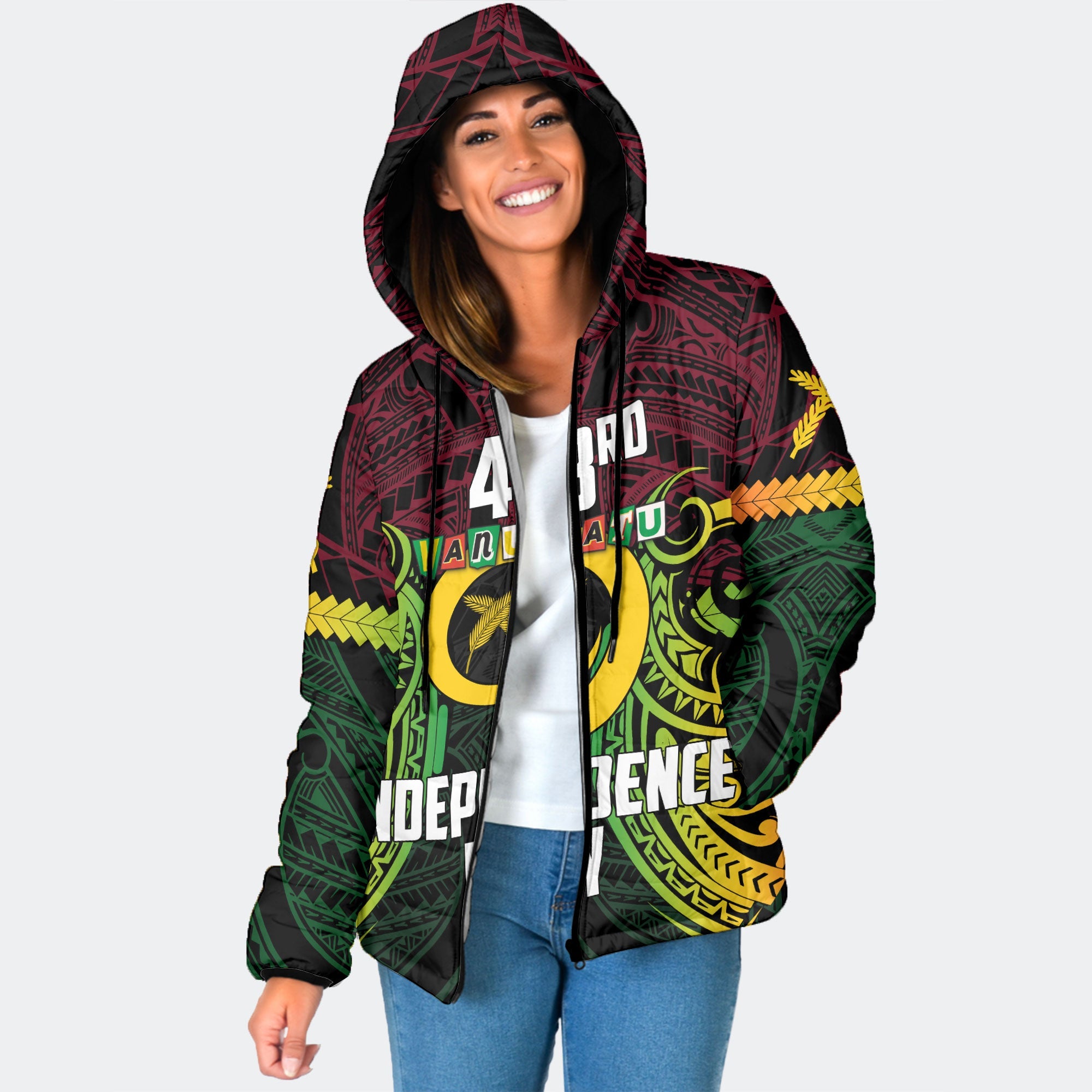 Vanuatu Women Hooded Padded Jacket Independence Day 43rd Anniversary Style 2