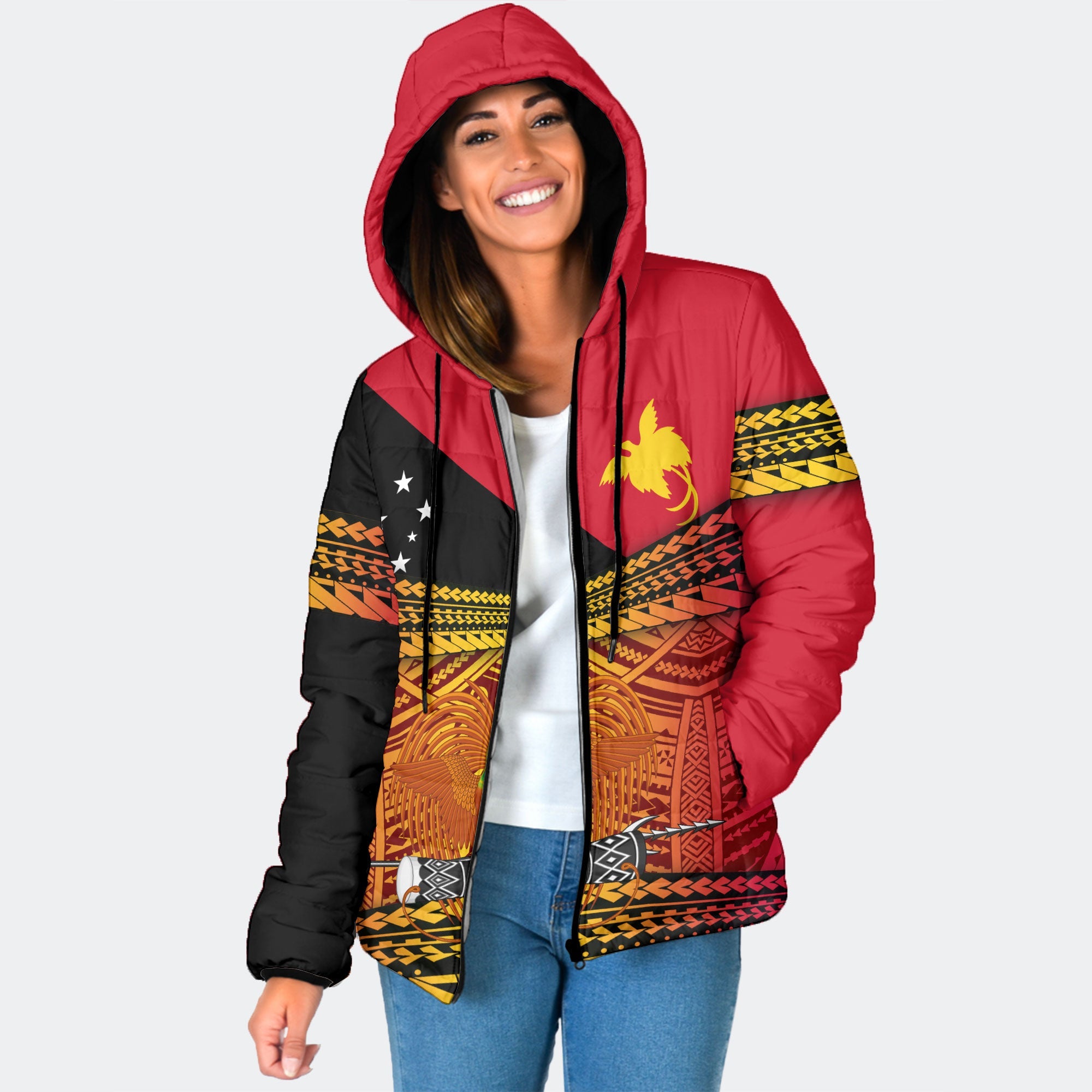 Papua New Guinea Independence Day Women Hooded Padded Jacket PNG Emblem Style