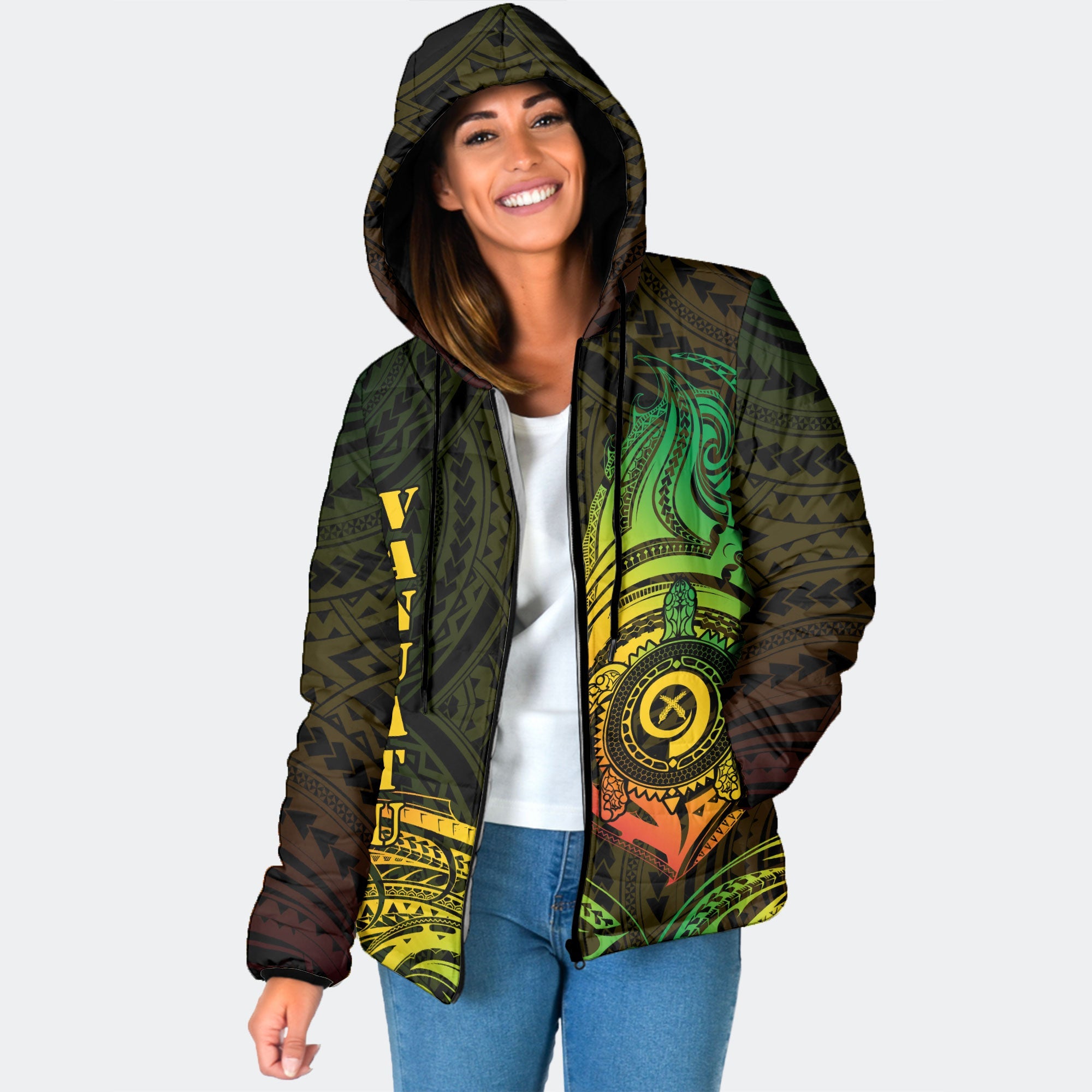 Vanuatu Women Hooded Padded Jacket Polynesian Reggae Style