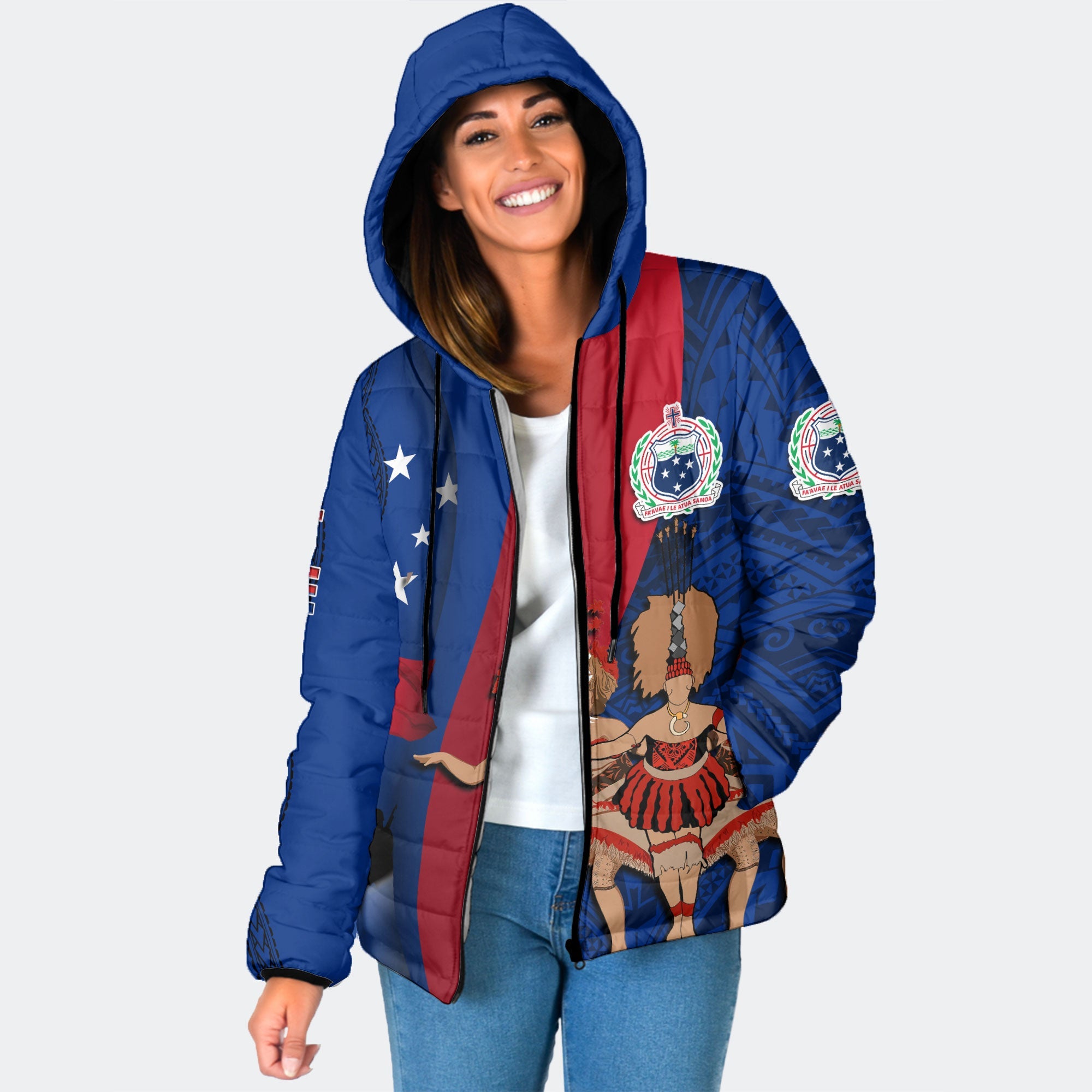 Samoa Independence Day Women Hooded Padded Jacket Celebrating Dance Style