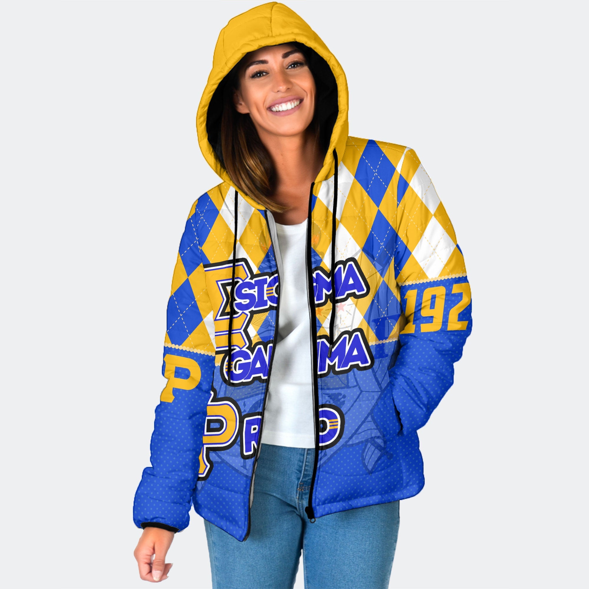 Sorority Jacket - Christmas Sigma Gamma Rho Girl Women Hooded Padded Jacket Rhombus Pattern Style