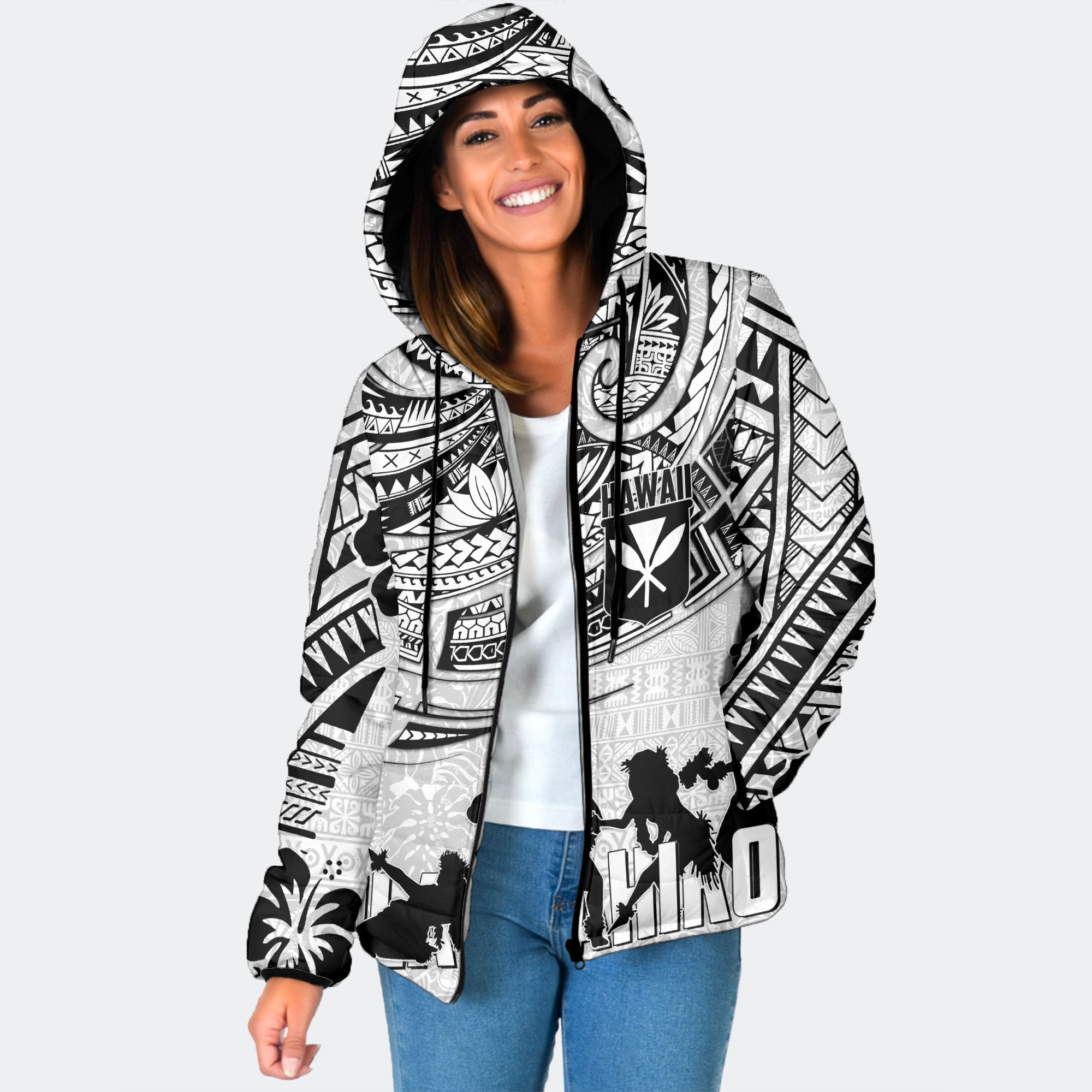 Hawaiian Hula Kahiko Women Hooded Padded Jacket