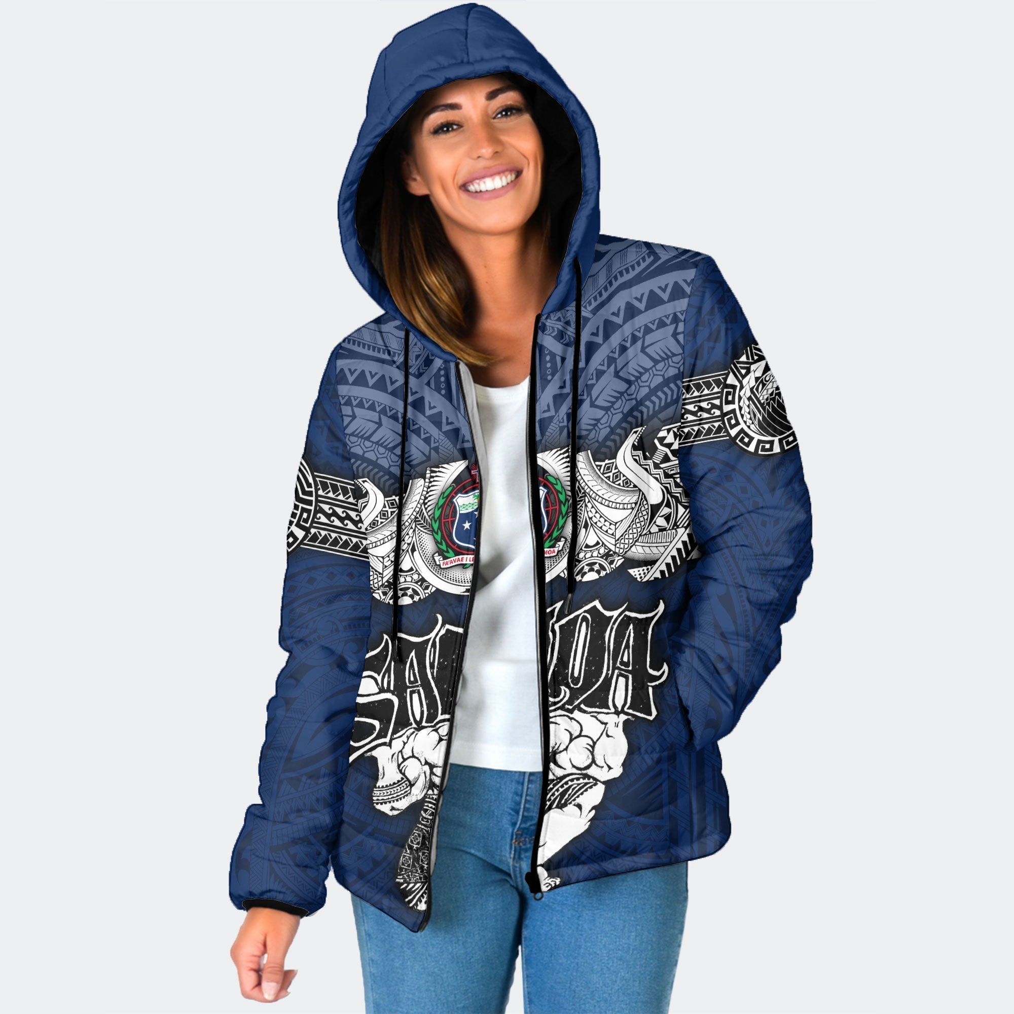 Custom Samoa Warrior Women Hooded Padded Jacket