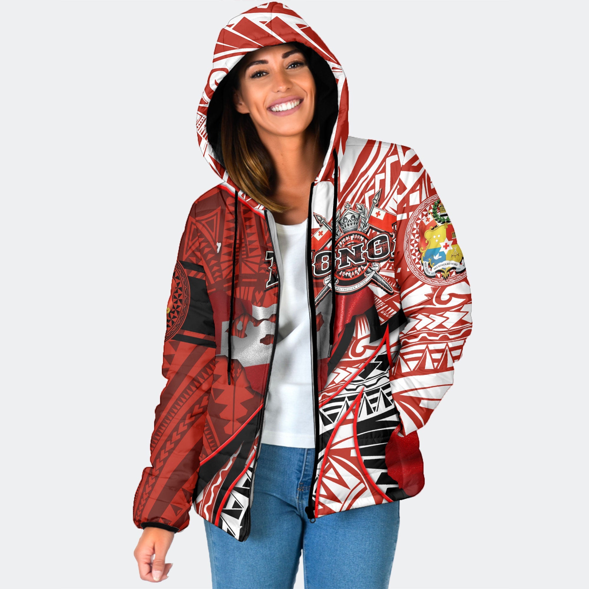 Tonga In My Heart Royal Coat Of Arms Women Hooded Padded Jacket