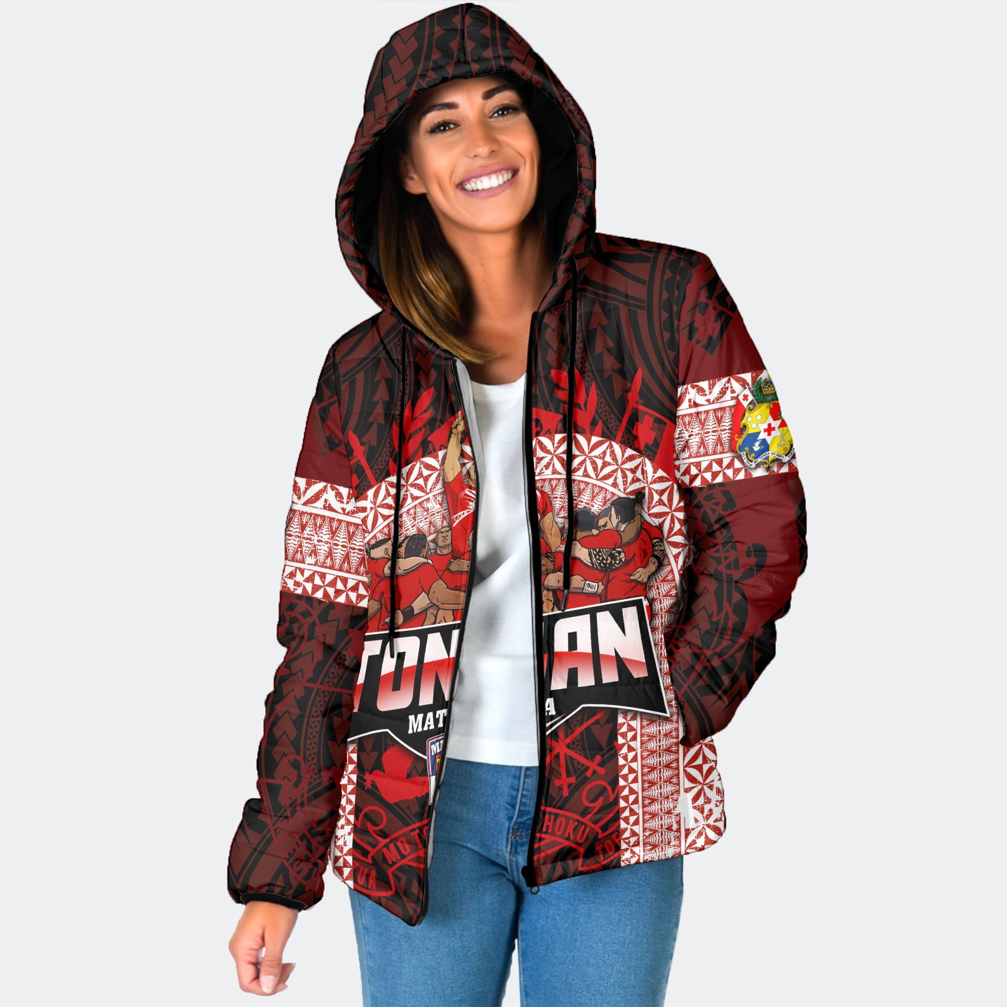 Custom Tonga Mate Ma'a Rugby League Women Hooded Padded Jacket