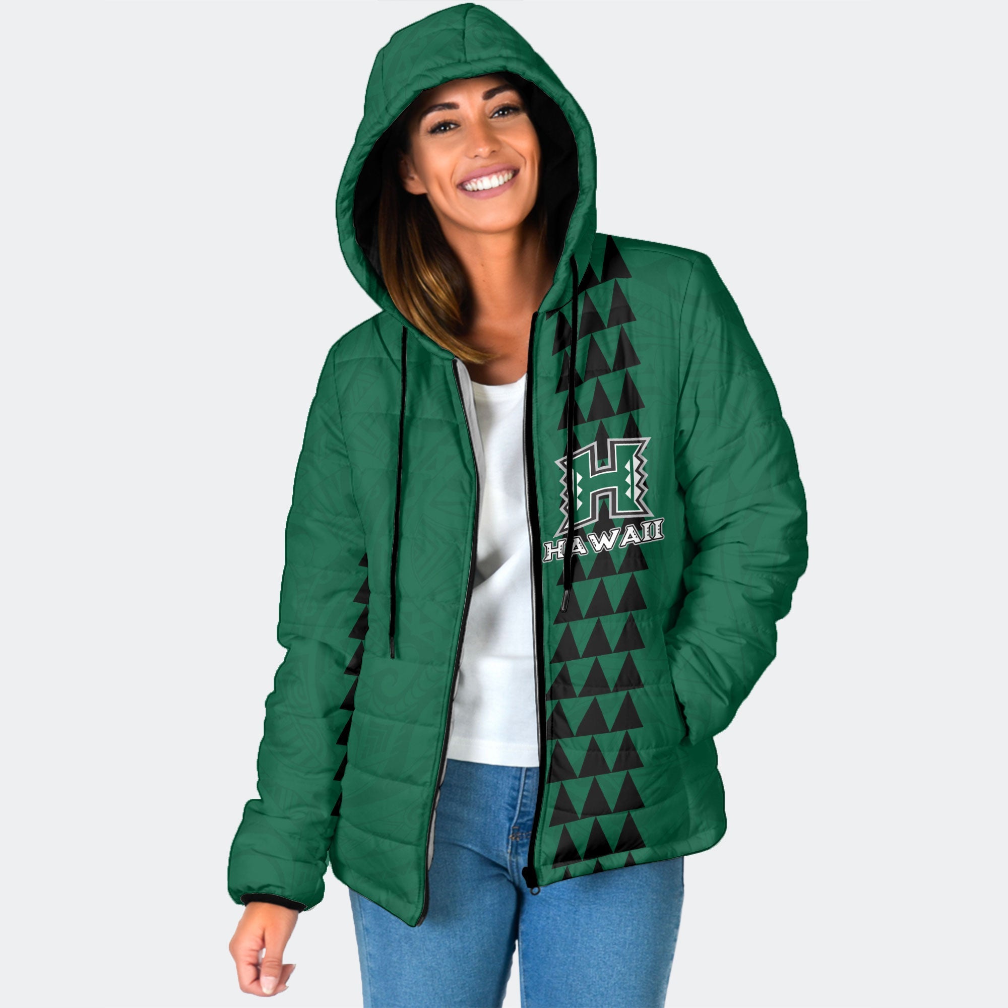 Custom Hawaii Rainbow Warriors Rugby Women Hooded Padded Jacket