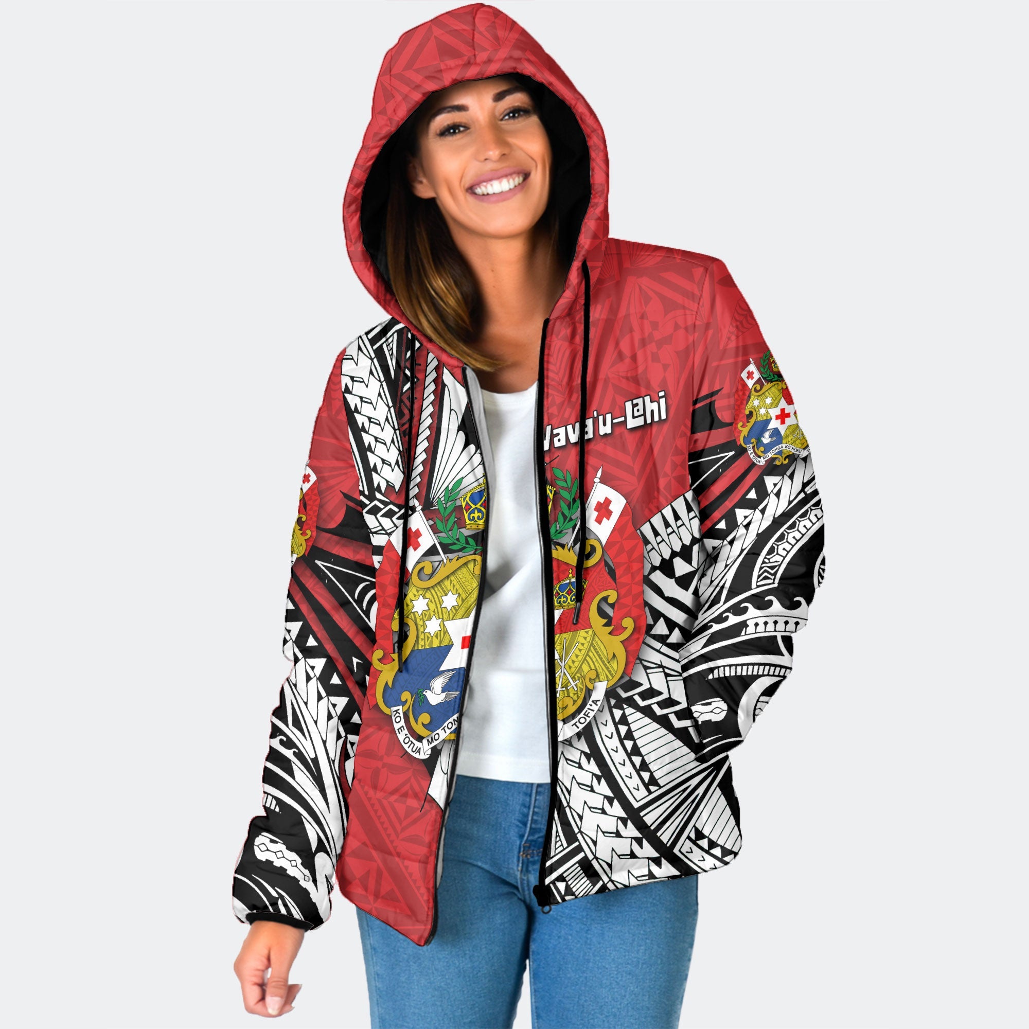 Custom Tonga Vava'u Lahi Coat Of Arms Women Hooded Padded Jacket