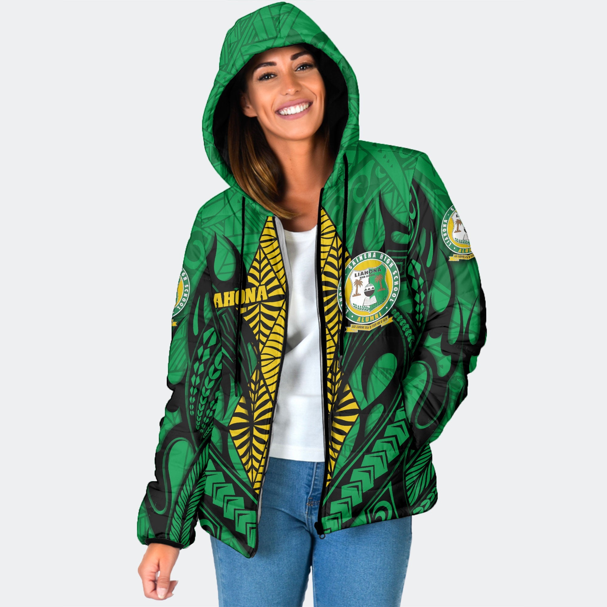 Custom Tonga Liahona High School Women Hooded Padded Jacket