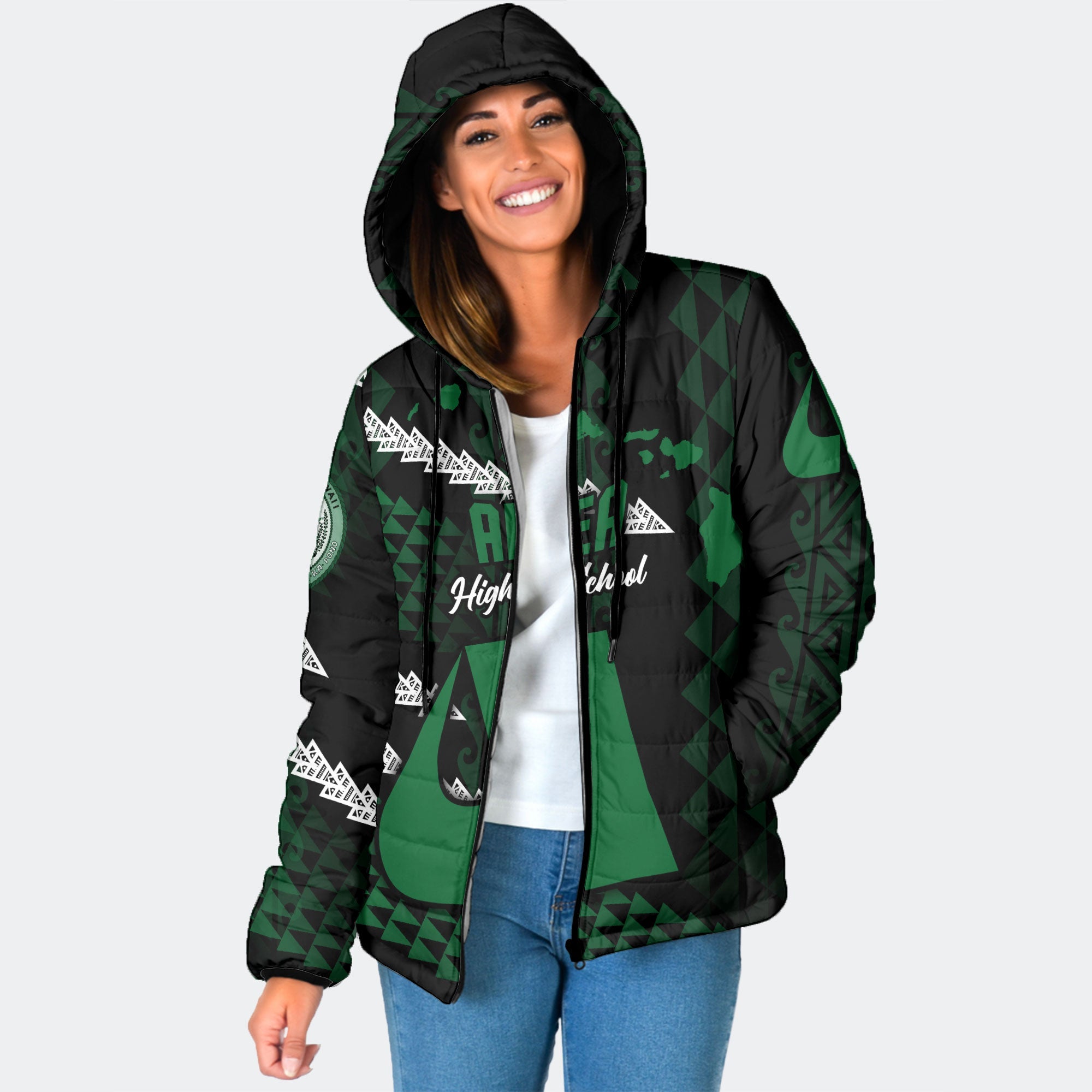 Hawaii Aiea High School Custom Women Hooded Padded Jacket Map Style