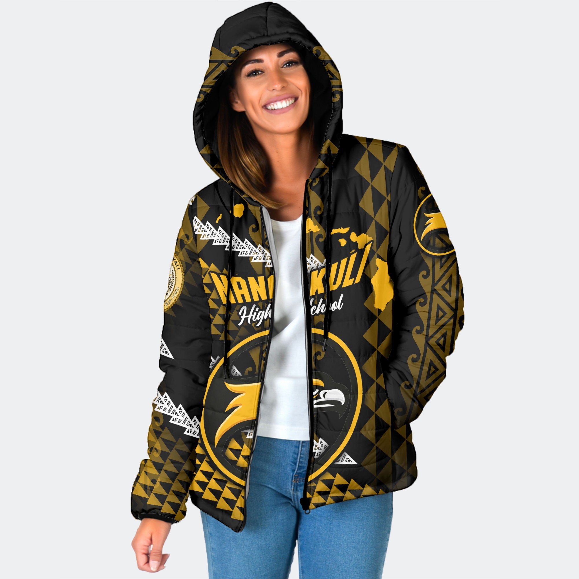 Hawaii Nanakuli High School Custom Women Hooded Padded Jacket Map Style