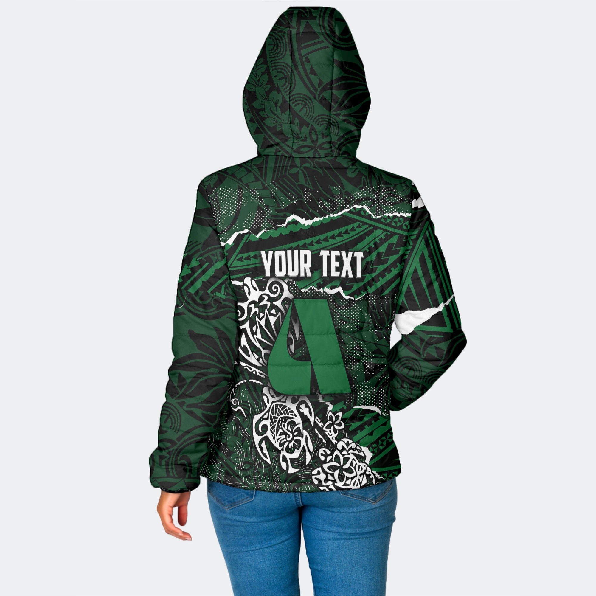 Hawaii Aiea High School Custom Women Hooded Padded Jacket Polynesian Turtle Style