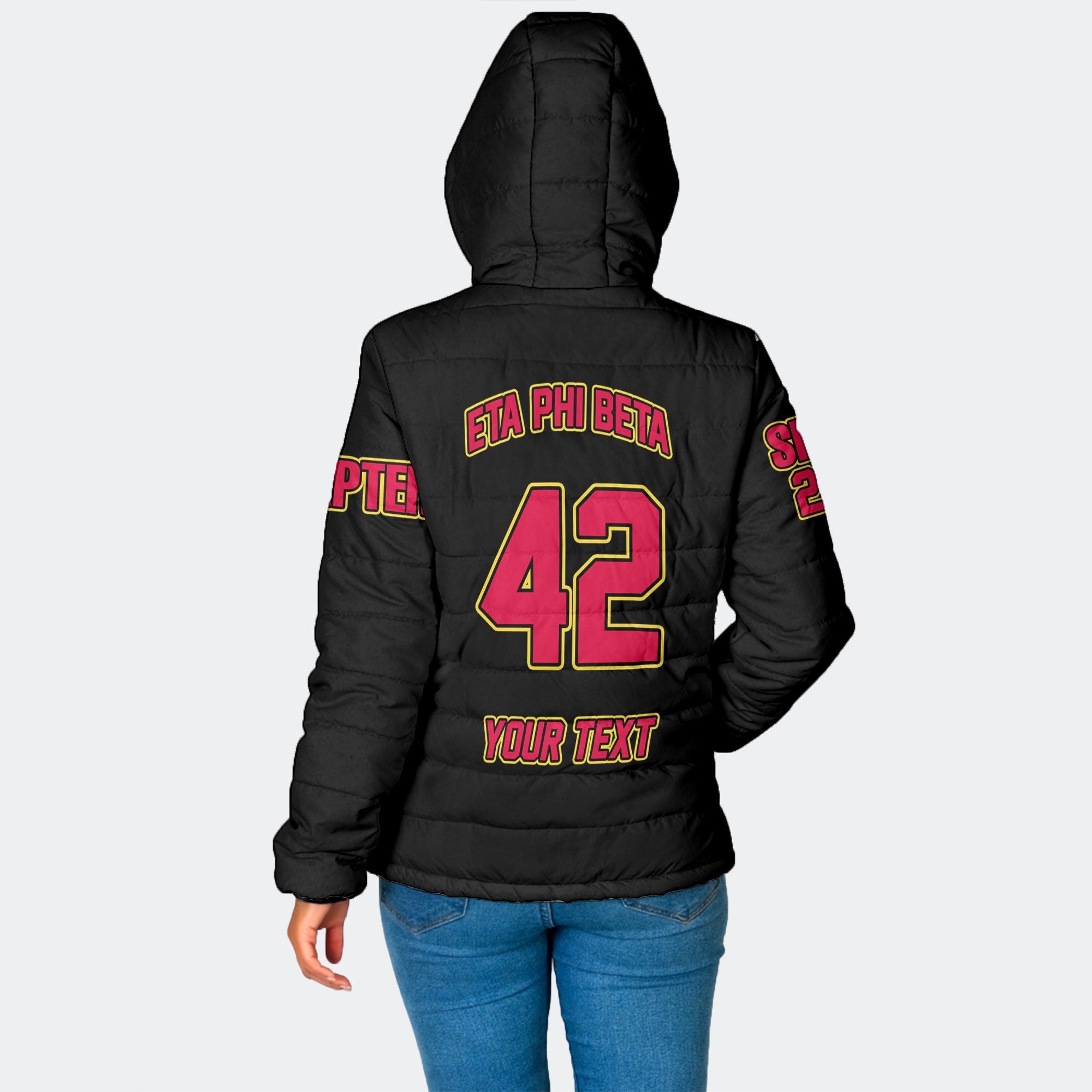 Sorority Jacket - Personalized Eta Phi Beta Women Hooded Padded Jacket Original Black Style