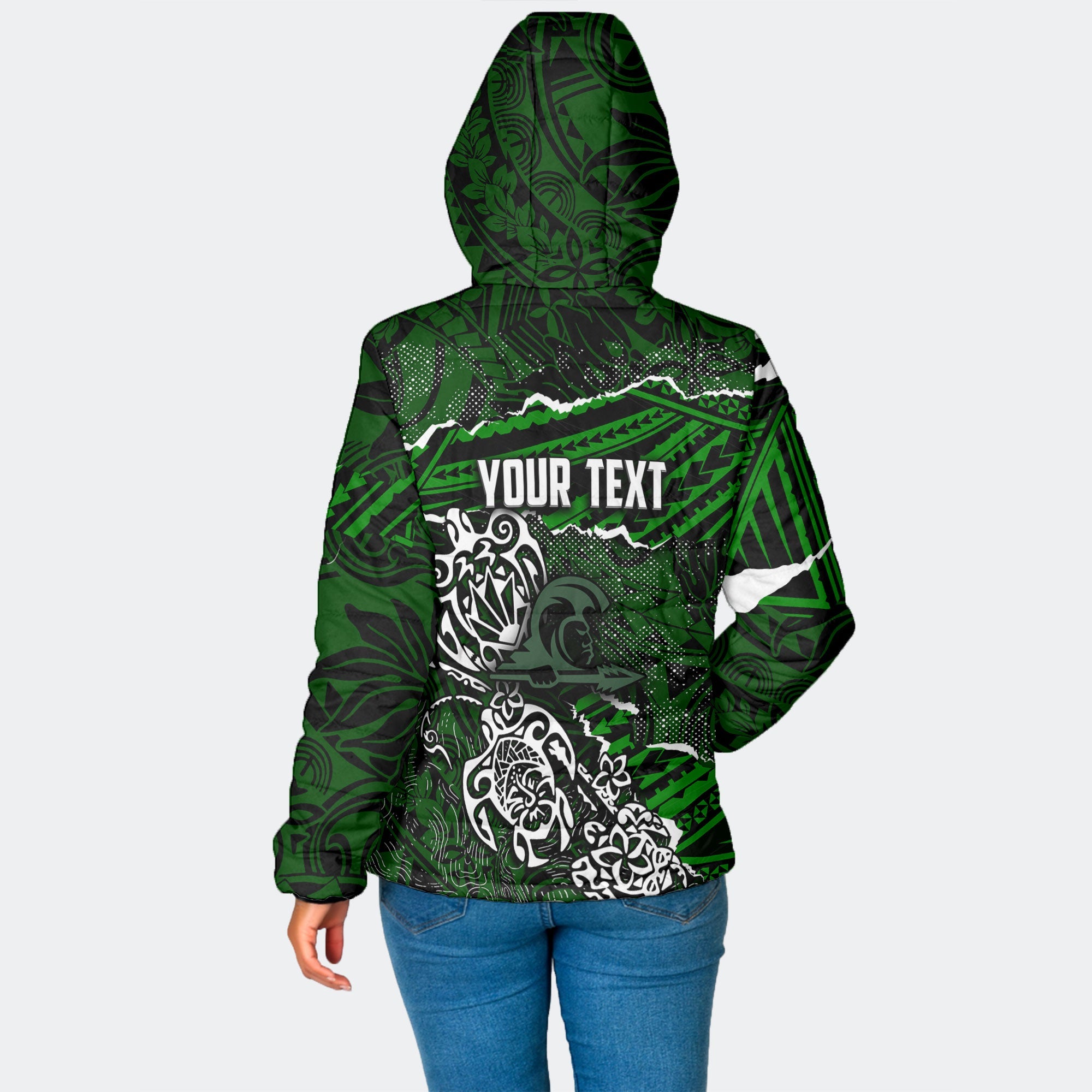 Hawaii Kapaa High School Custom Women Hooded Padded Jacket Polynesian Turtle Style