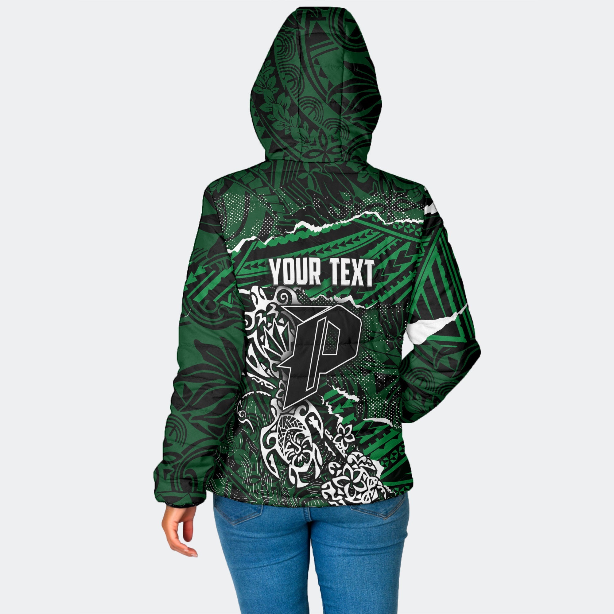 Hawaii Pahoa High & Intermediate School Custom Women Hooded Padded Jacket Polynesian Turtle Style