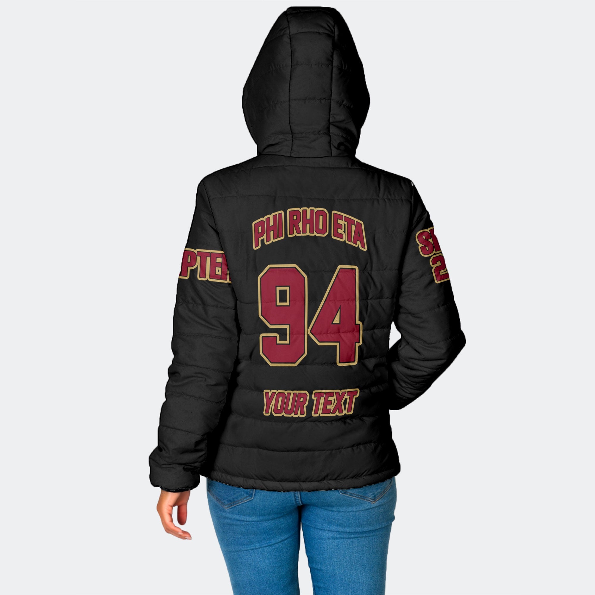 Fraternity Jacket - Personalized Phi Rho Eta Women Hooded Padded Jacket Original Dark Style