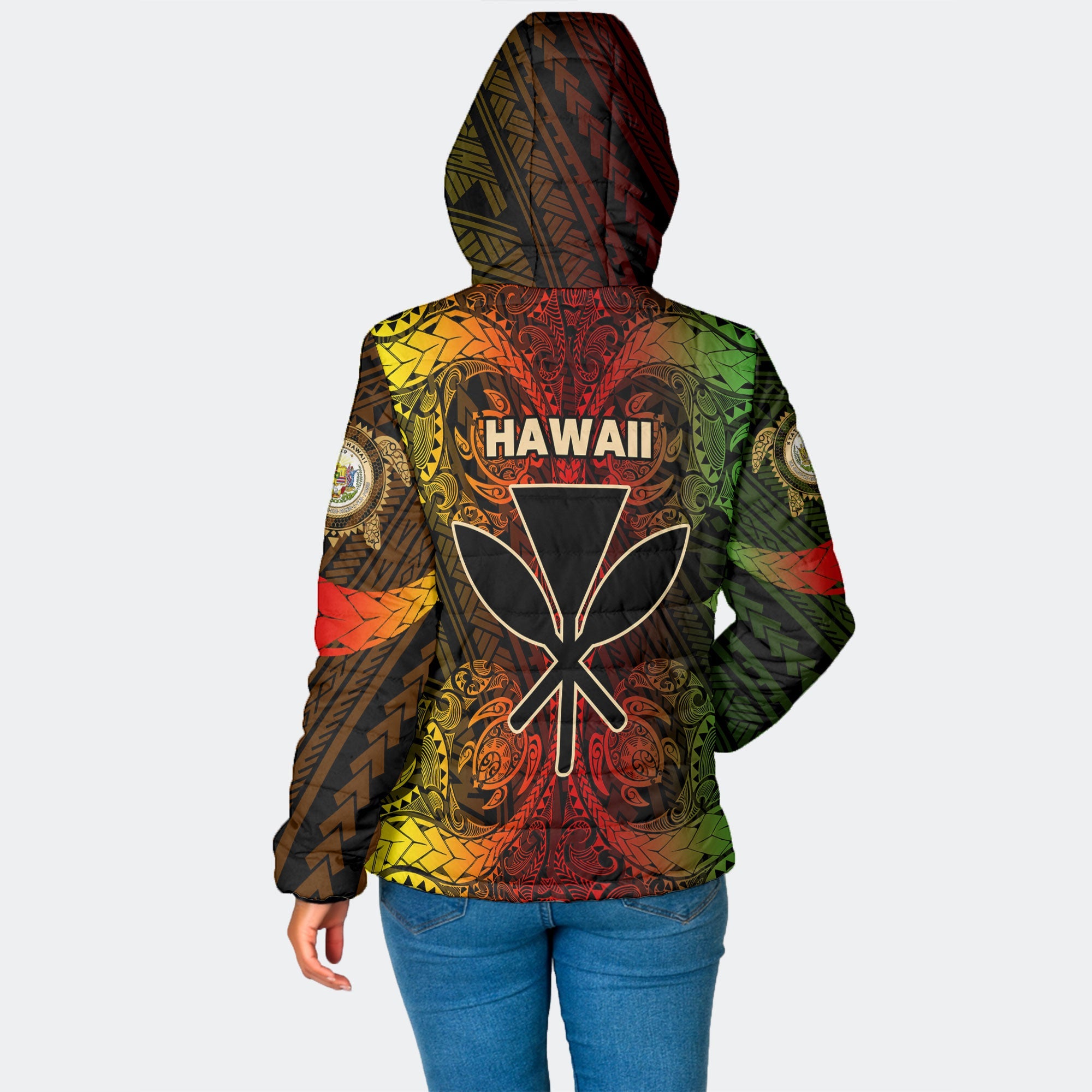 Kanaka Maoli Hawaii Women Hooded Padded Jacket Reggae Style