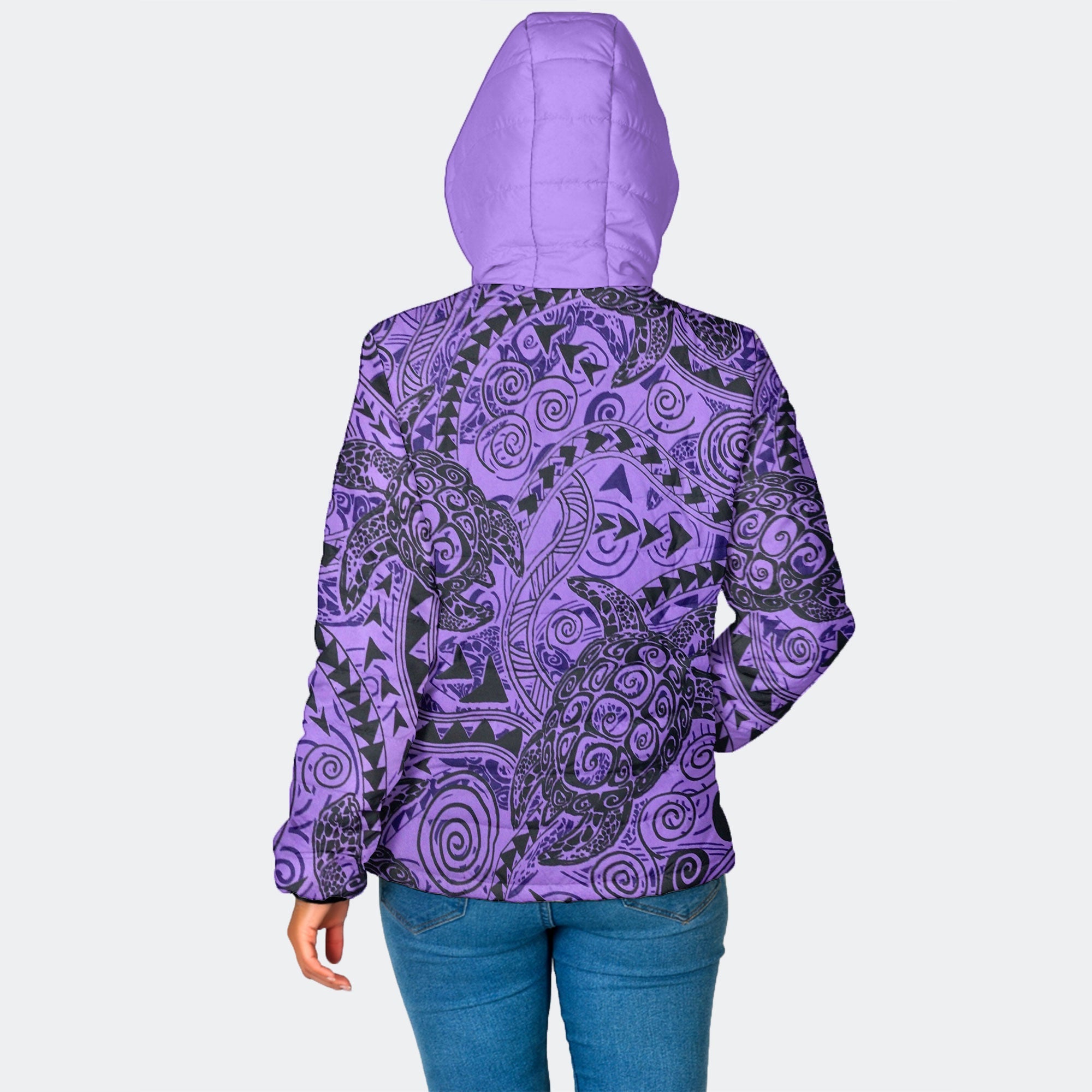 Hawaii Polynesian Turtle Women Hooded Padded Jacket Purple Style