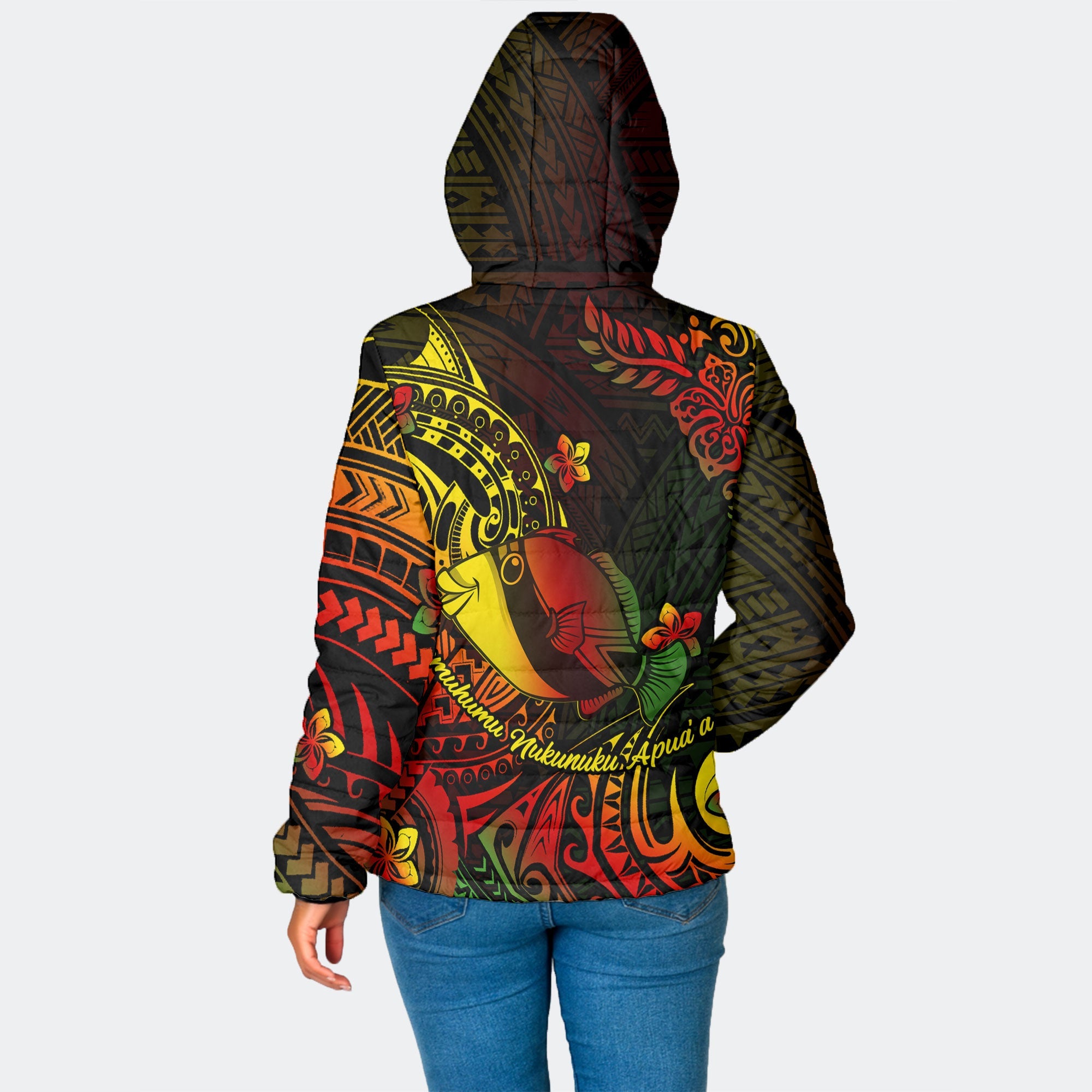 Hawaii Humuhumu Fish Women Hooded Padded Jacket Reggae Style