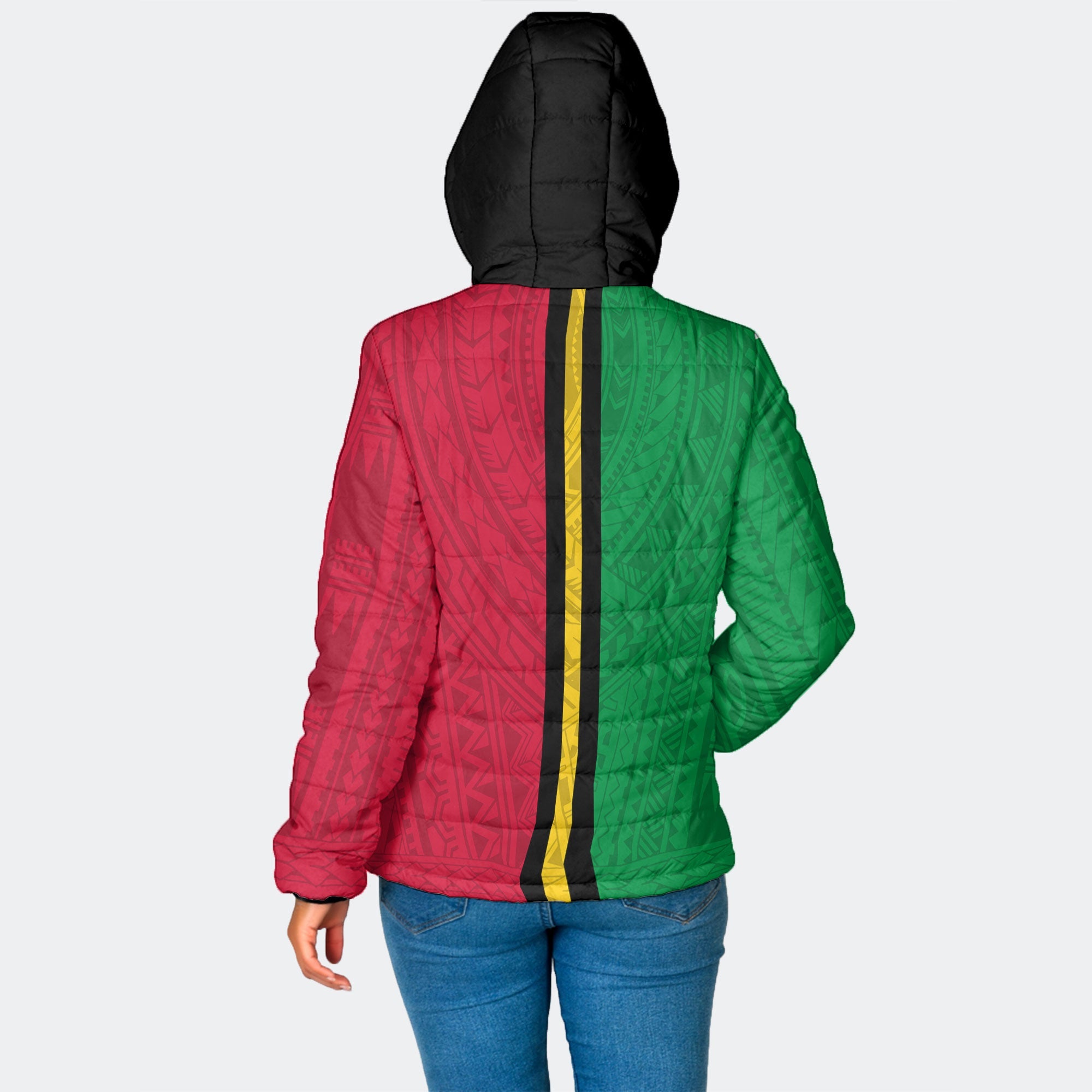 Vanuatu Women Hooded Padded Jacket Polynesian Flag Style