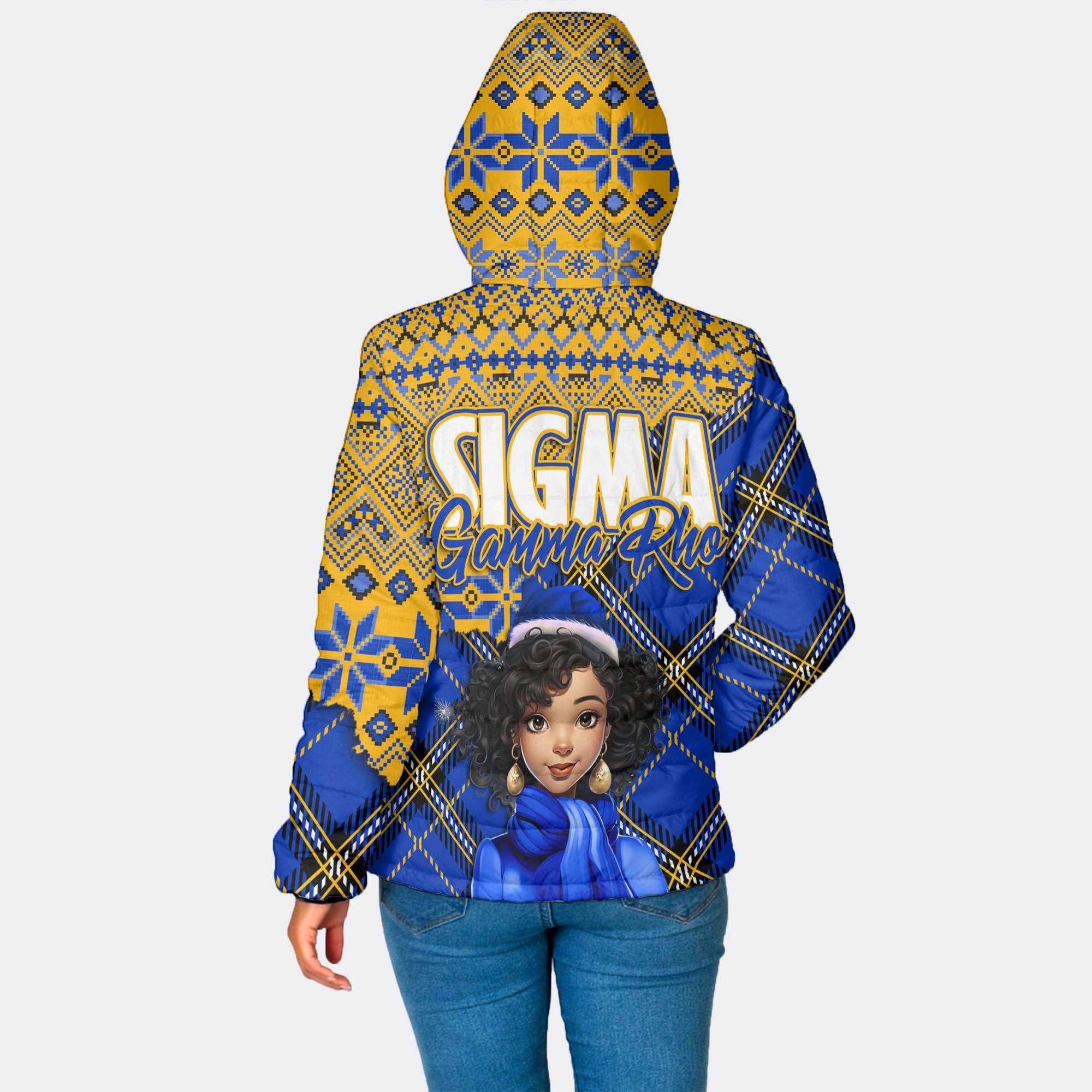 Sorority Jacket - Christmas Sigma Gamma Rho Girl Women Hooded Padded Jacket Plaid Background Style