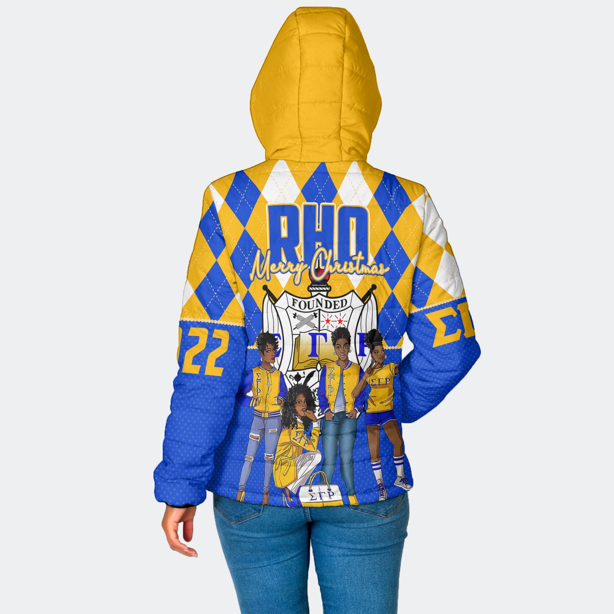 Sorority Jacket - Christmas Sigma Gamma Rho Girl Women Hooded Padded Jacket Rhombus Pattern Style