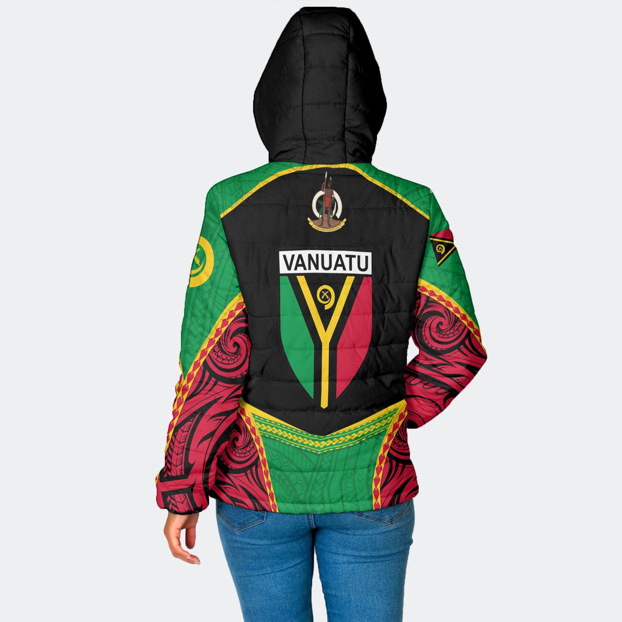 Custom Vanuatu Flag & Coat Of Arms Women Hooded Padded Jacket Black Style