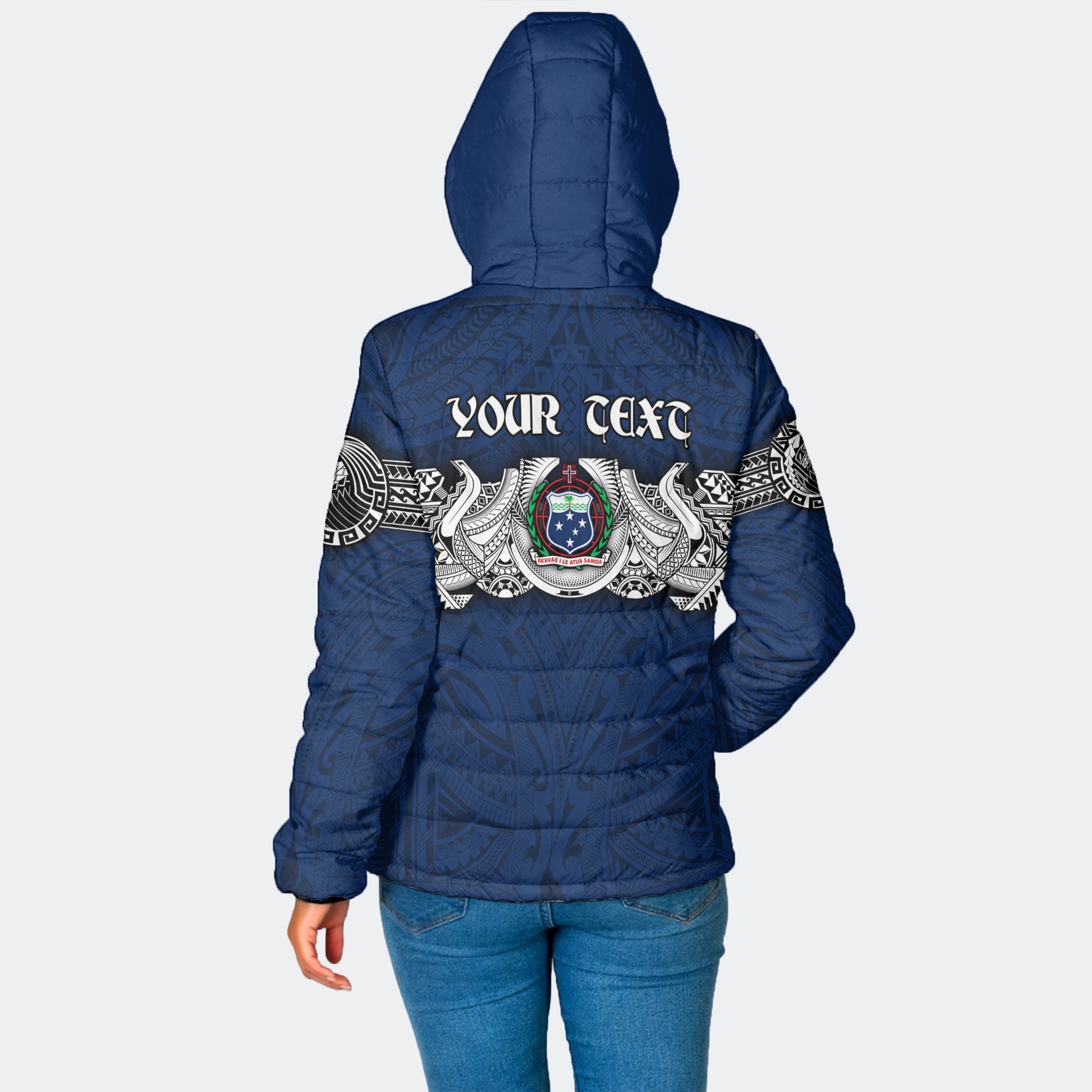 Custom Samoa Warrior Women Hooded Padded Jacket