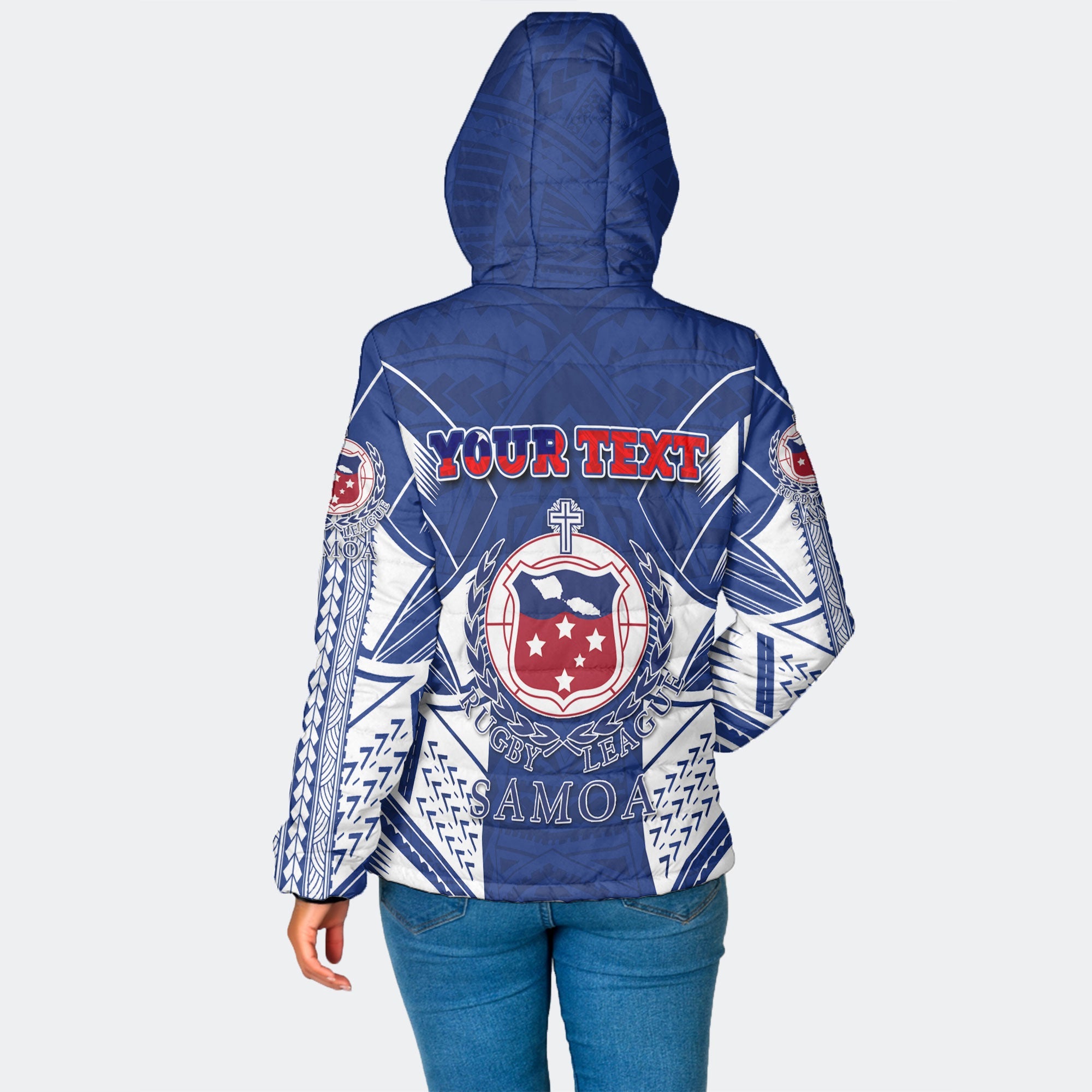 Custom TOA Samoa Rugby Women Hooded Padded Jacket