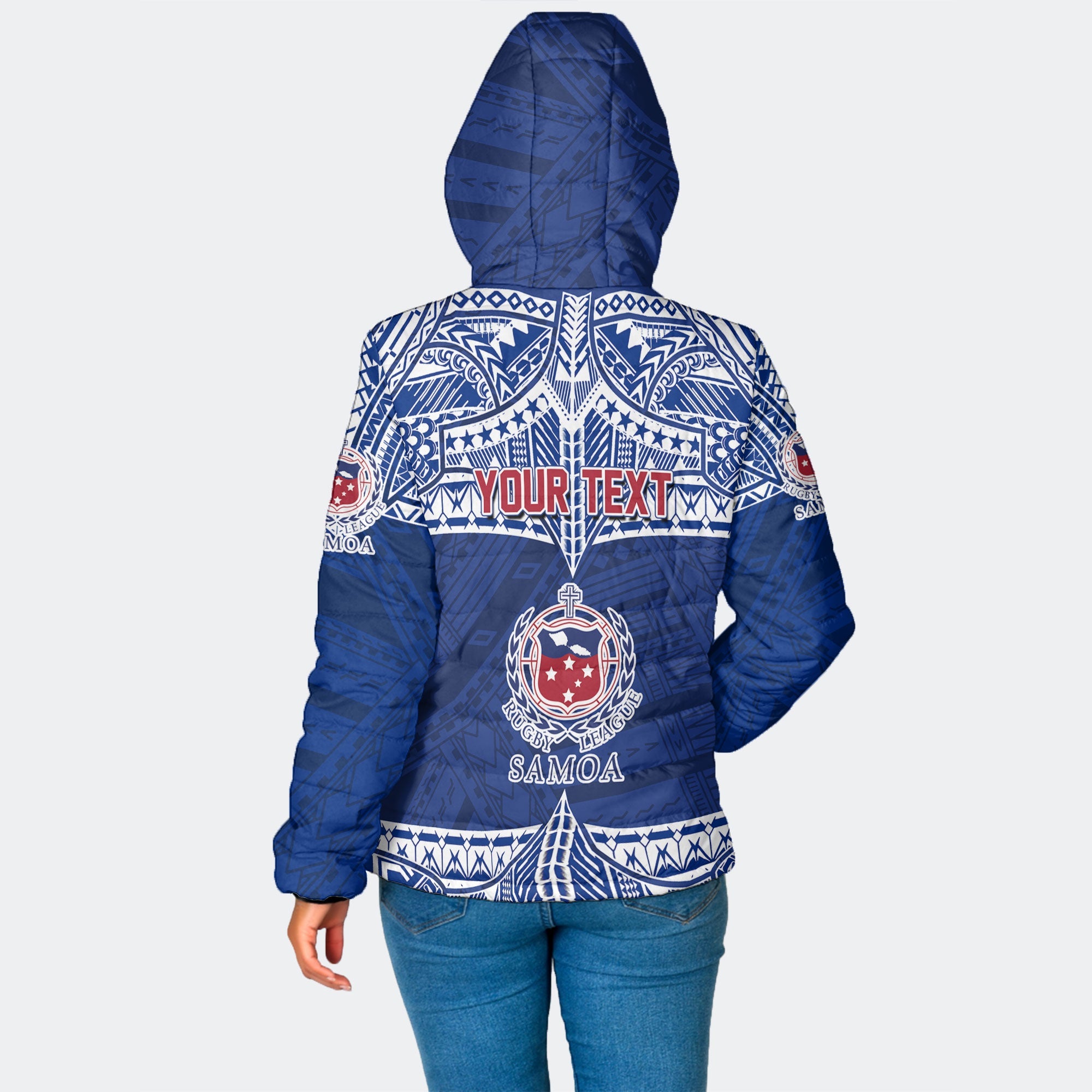 Custom Samoa TOA Rugby Women Hooded Padded Jacket Map Style