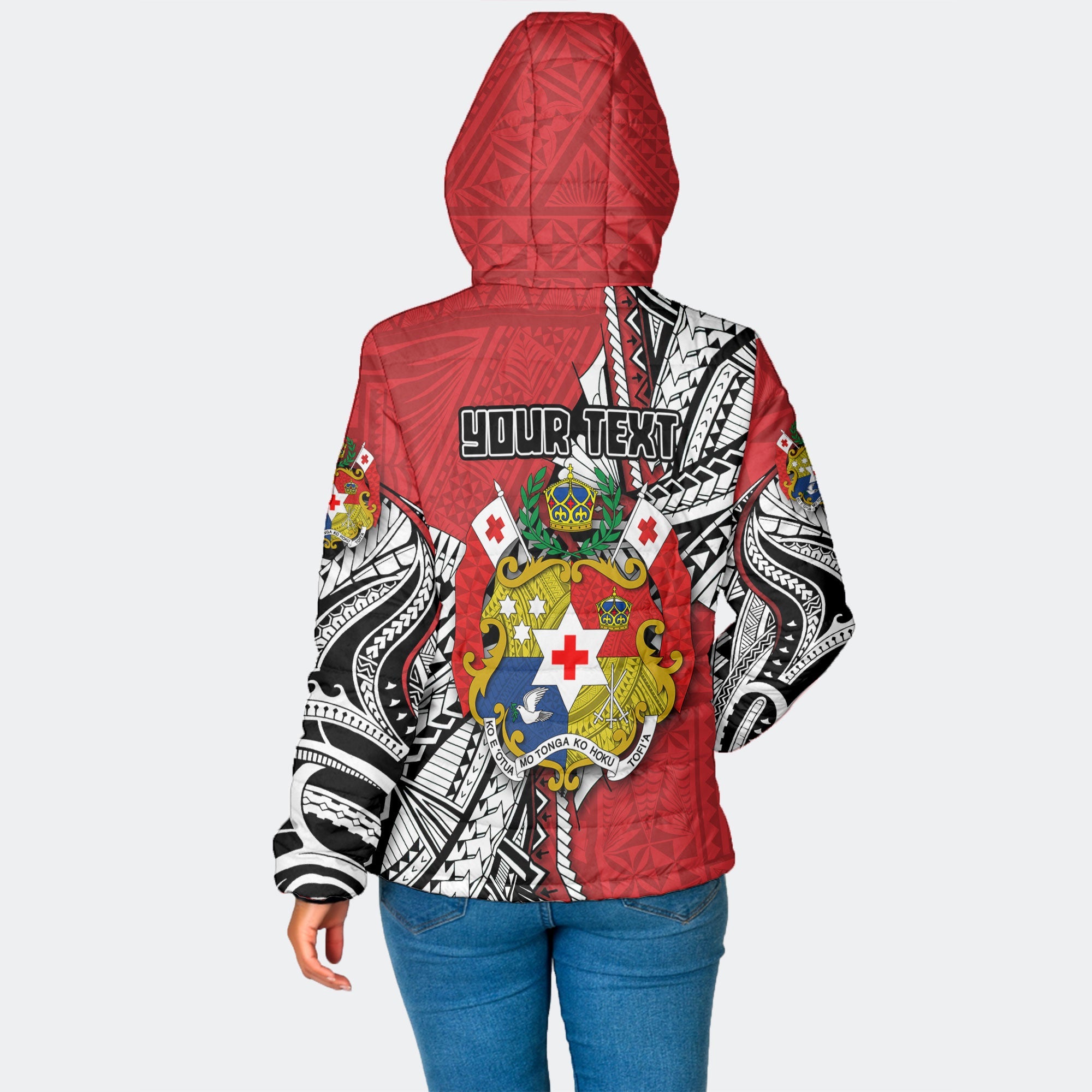 Custom Tonga Vava'u Lahi Coat Of Arms Women Hooded Padded Jacket