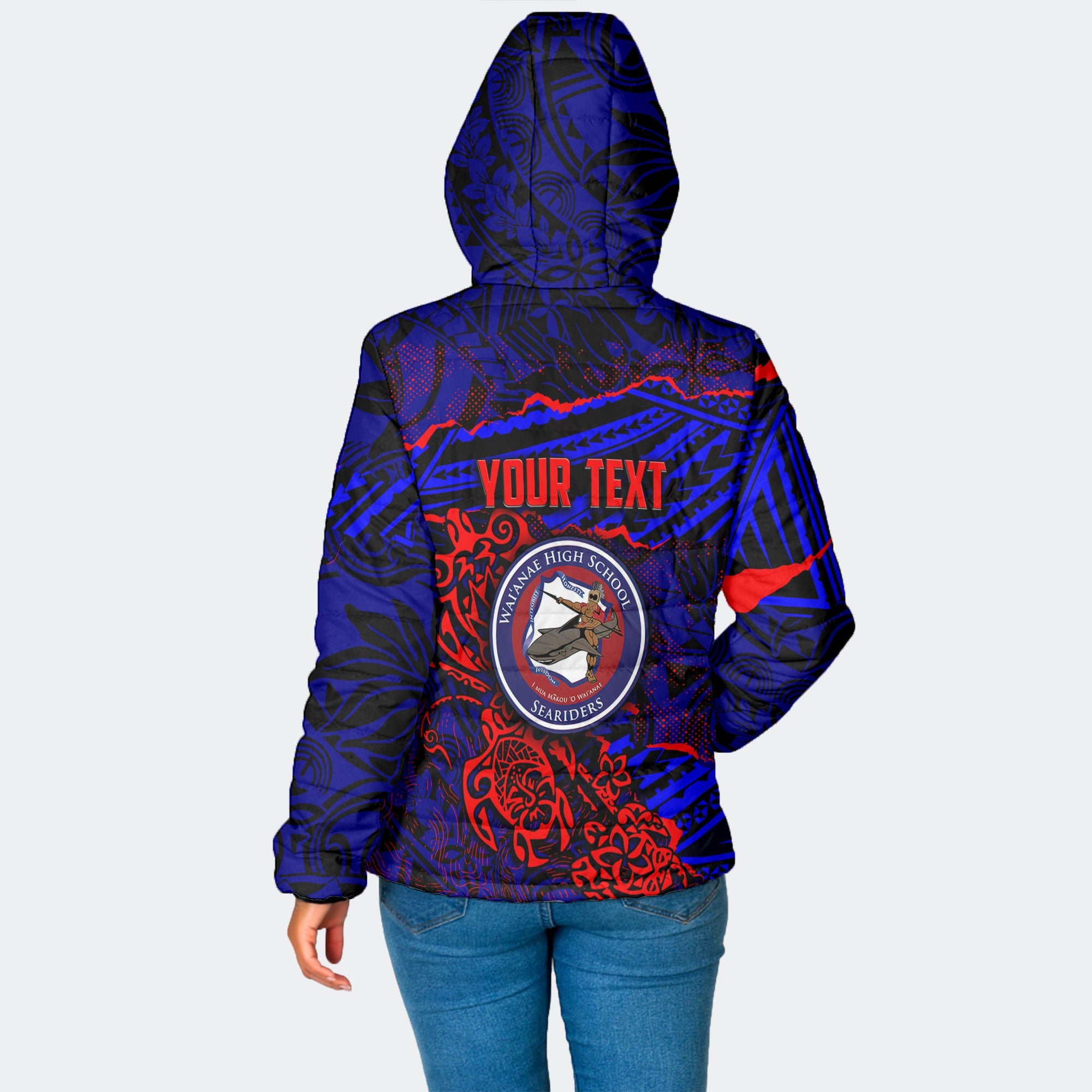 Hawaii Waianae High School Custom Women Hooded Padded Jacket Polynesian Turtle Style