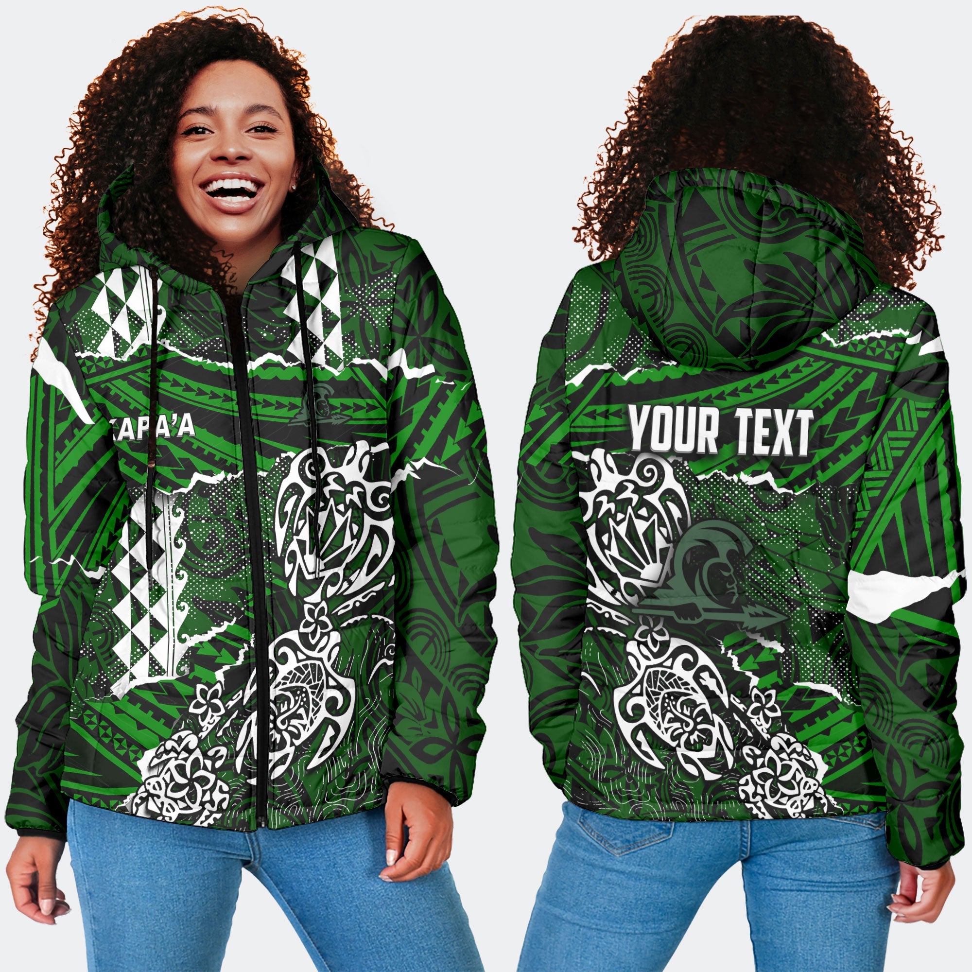 Hawaii Kapaa High School Custom Women Hooded Padded Jacket Polynesian Turtle Style