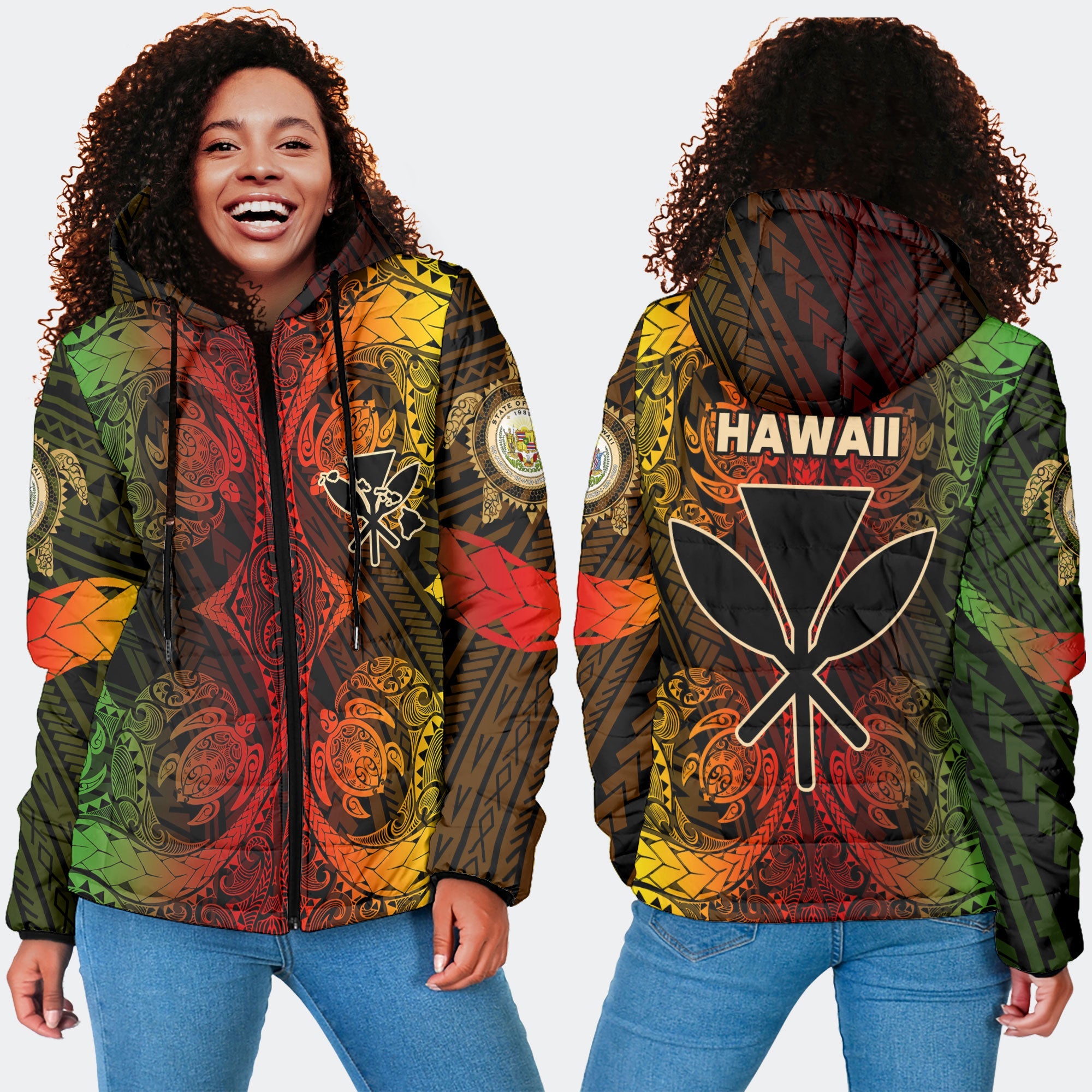 Kanaka Maoli Hawaii Women Hooded Padded Jacket Reggae Style