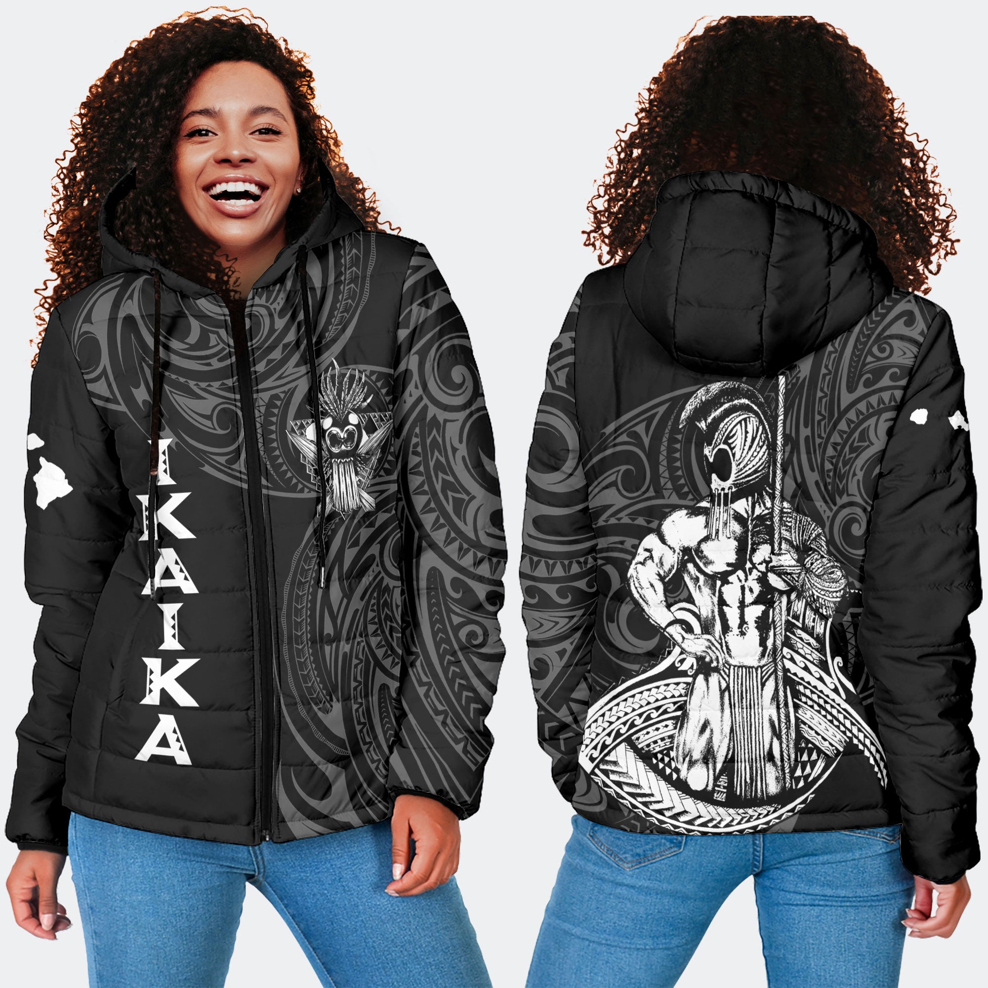 Hawaii Ikaika Warrior Women Hooded Padded Jacket Polynesian Style