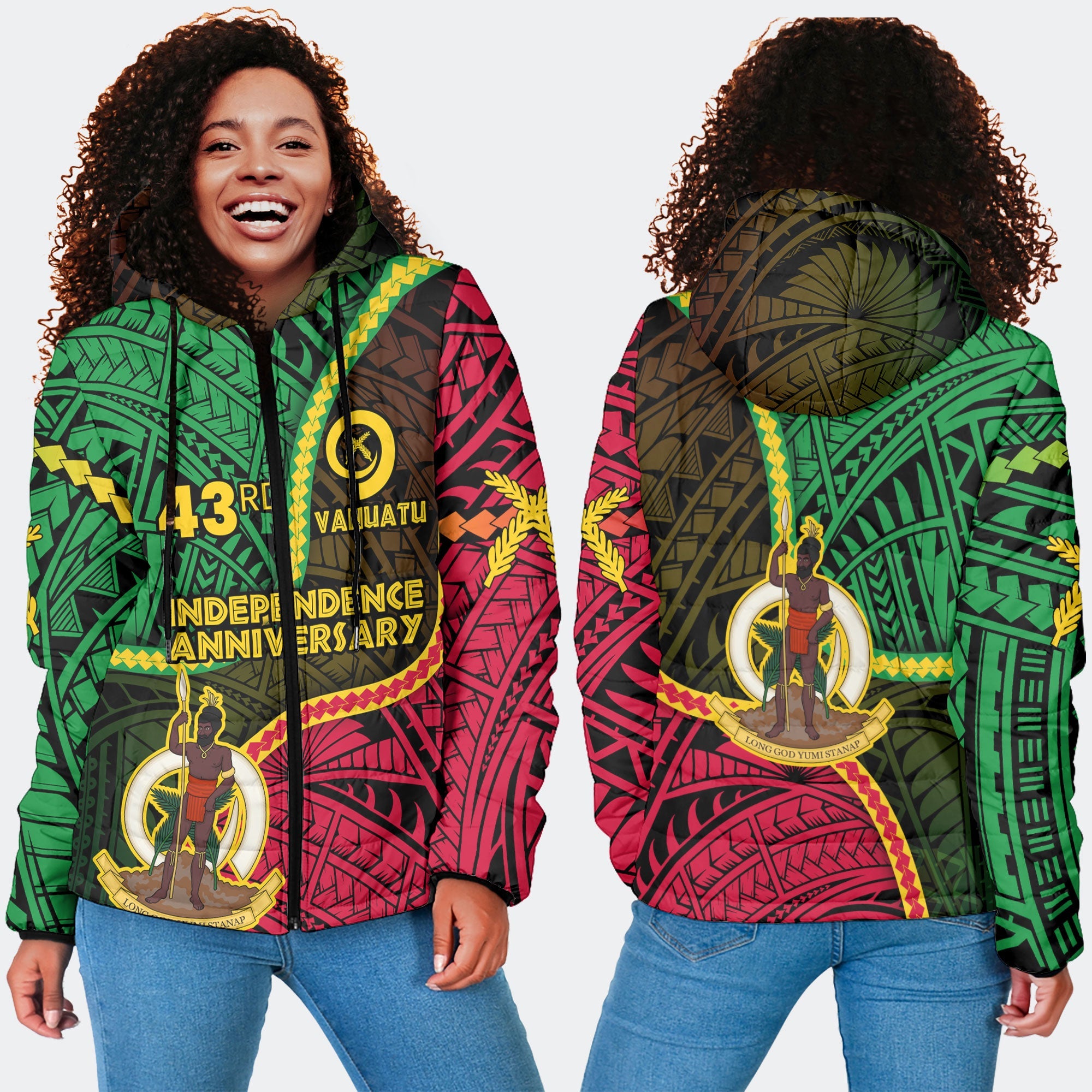 Vanuatu Women Hooded Padded Jacket Independence Day 43rd Anniversary Style