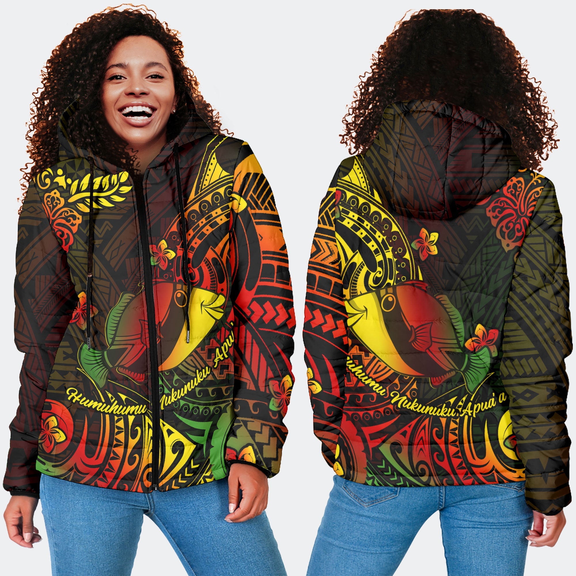 Hawaii Humuhumu Fish Women Hooded Padded Jacket Reggae Style