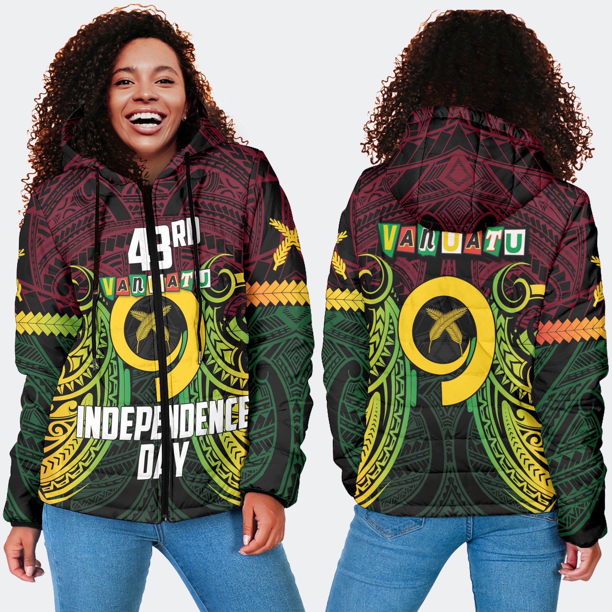 Vanuatu Women Hooded Padded Jacket Independence Day 43rd Anniversary Style 2